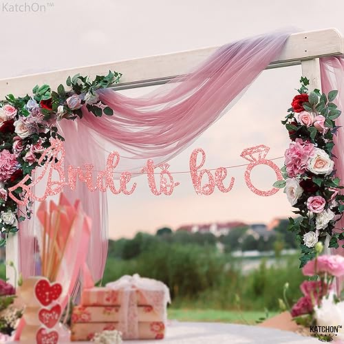 Miniatura 8 de KatchOn, Cartel con purpurina de oro rosa con la frase "Bride To Be"  Pre-encordado, 10 pies  Letrero de novia con anillo para decoraciones de