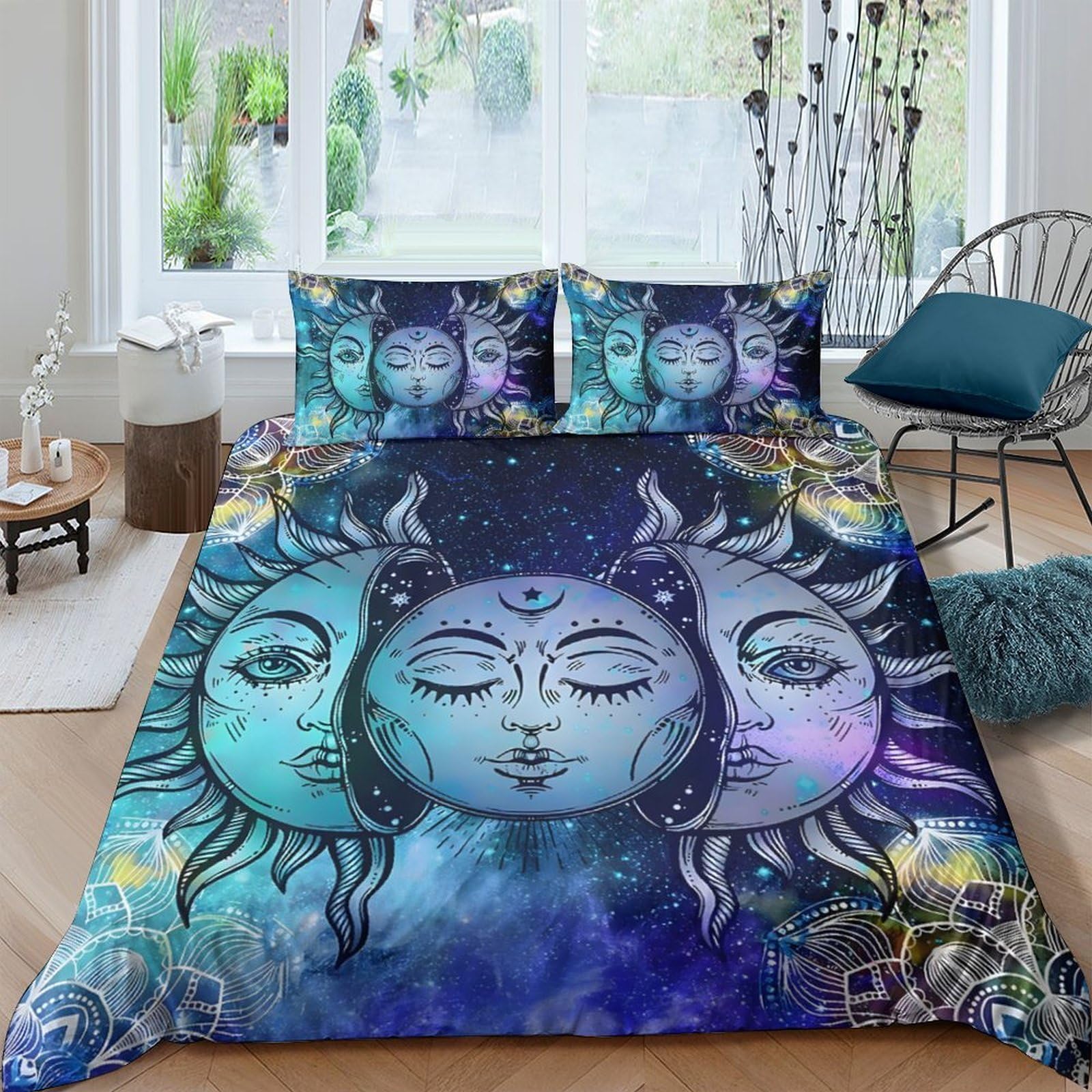 Ctjqhvkz Style-5 3D Printed Mystic Moon Fitted Sheet Microfiber Soft Breathable Sun Face Mattress Cover For Bedroom Dorm Decor Single（135X200cm）