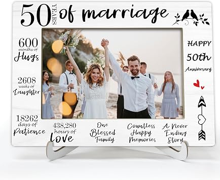 50th Years Anniversary Picture Picture Frame, 50th Wedding for Couples, 50 Years Of Marriage Wood 4x6 Picture Frame for Desk Display-A30