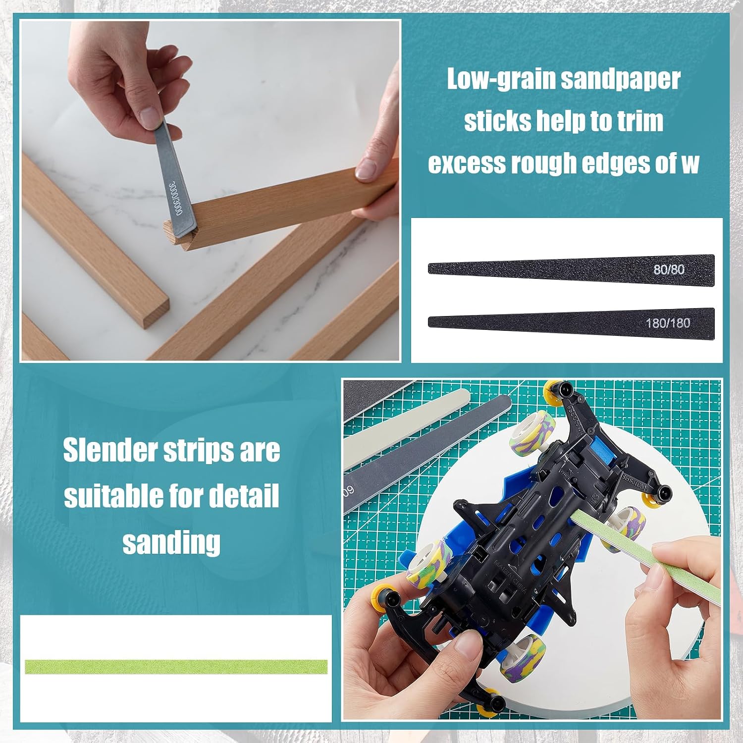 Lasnten 131 Pcs Sanding Sticks Set 360 Degree Rotating Holder 40 Polishing Sticks 30 Sanding Twigs 60 Double Side Slanted Twigs for Plastic Models Jewelry Woodworking Hobby Arts Crafts (Fashionable)