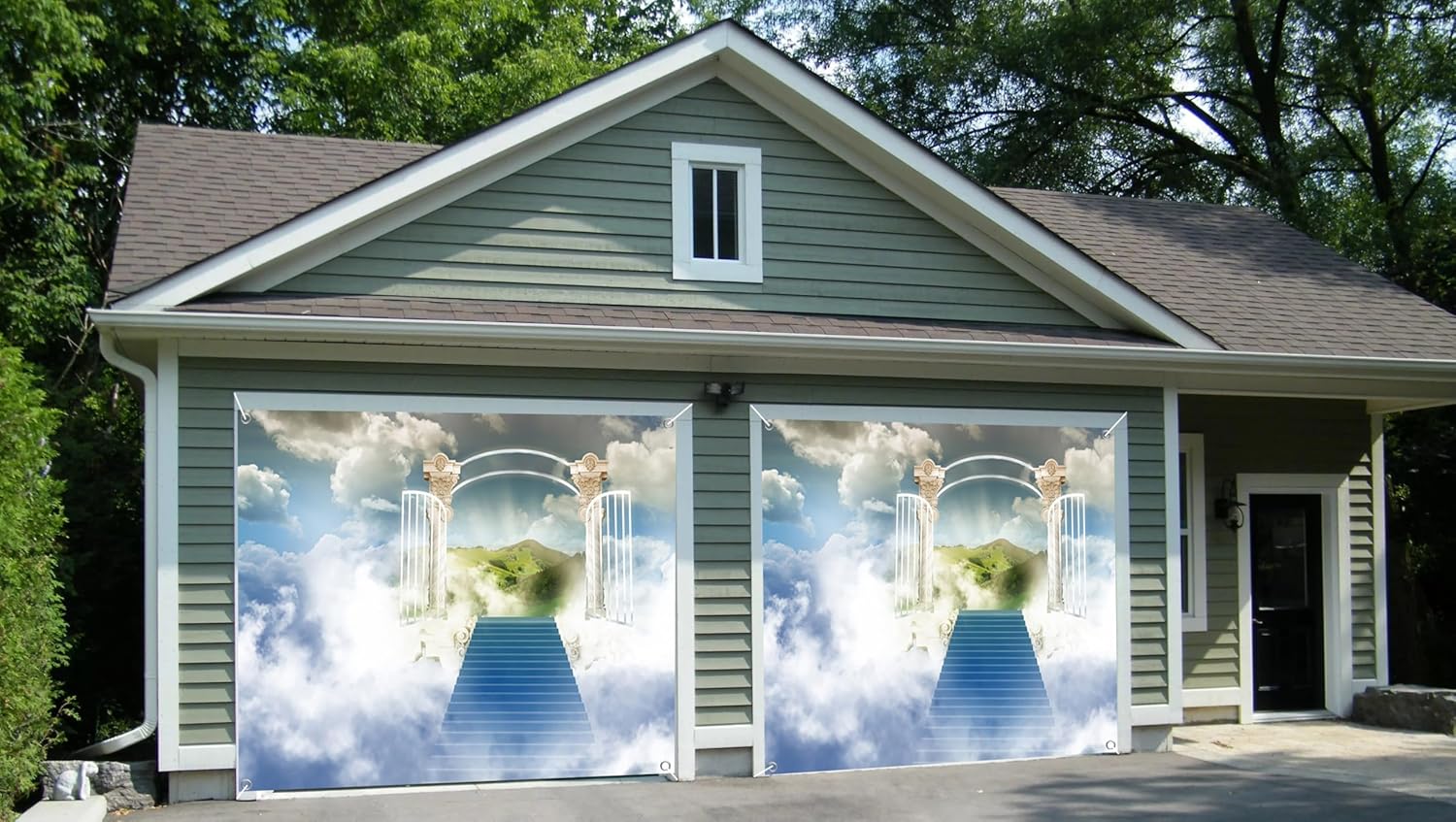 7x8ft Stairway to Heaven Garage Door Decor Sky Clouds Stairs Paradise Gate Holy Light Photography Background Baby Shower Baptism Religion Church Christian Easter Banner
