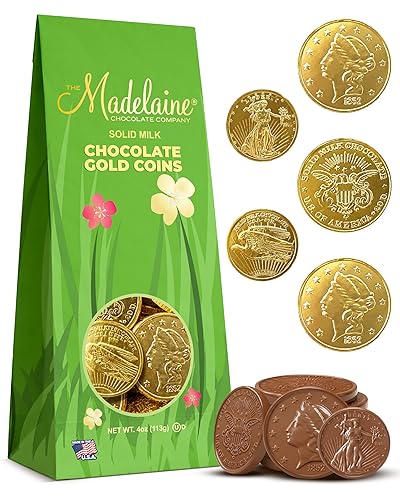 Madelaine Monedas de chocolate dorado – Rellenos de cesta de caramelos envueltos individualmente – Tamaños surtidos 4 Oz Monedas de chocolate dorado