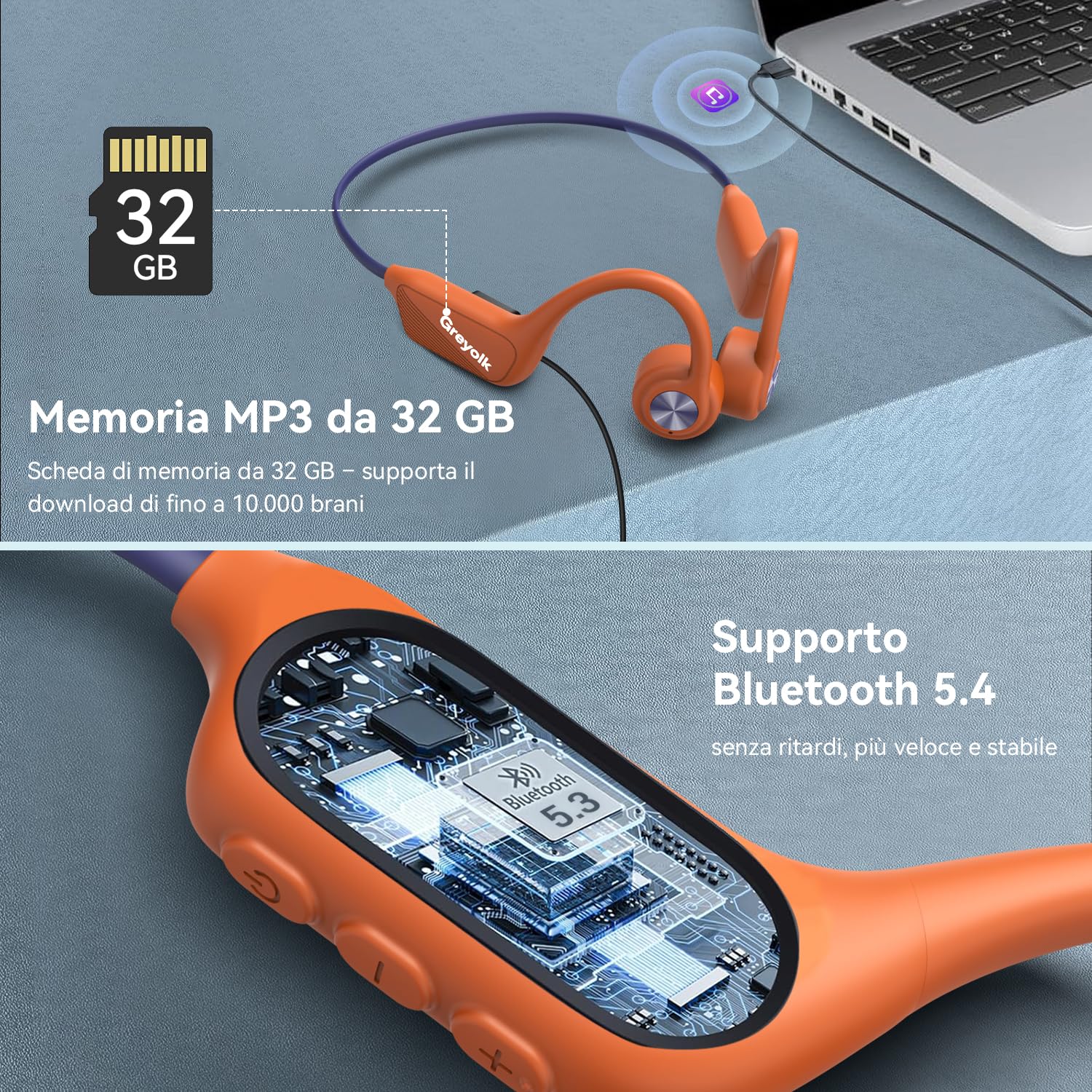 Cuffie da conduzione Ossea IP68 impermeabili per nuoto, Bluetooth 5.4 e lettore MP3 con memoria 32 GB, design open ear confortevole per nuoto, corsa e sport