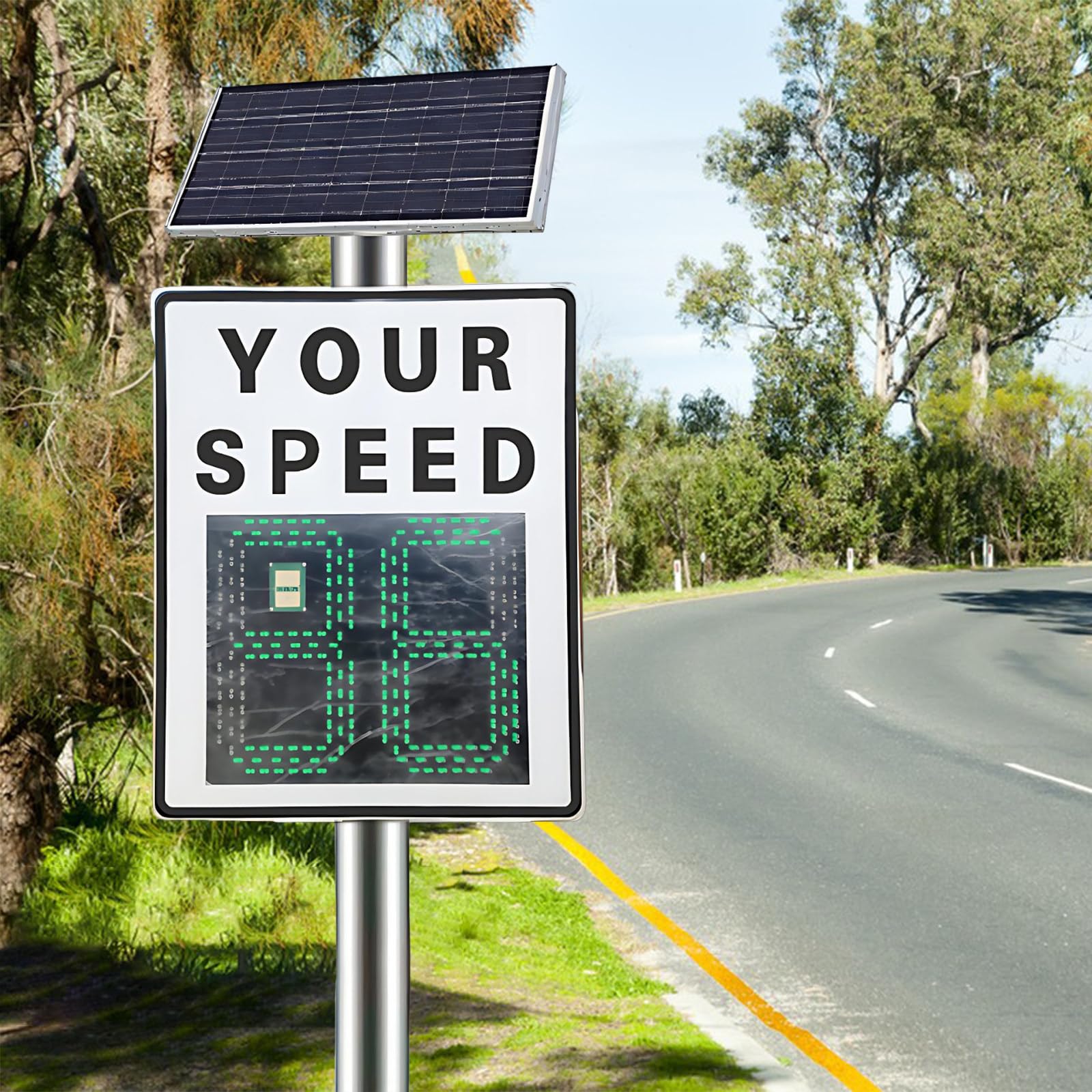 60 X 90Cm Señal De Radar De Velocidad Solar, con Indicador De Velocidad Y Control Remoto, con Detector De Límite De Velocidad Y Pantalla Led, 336 Led E Intermitente Ajustable