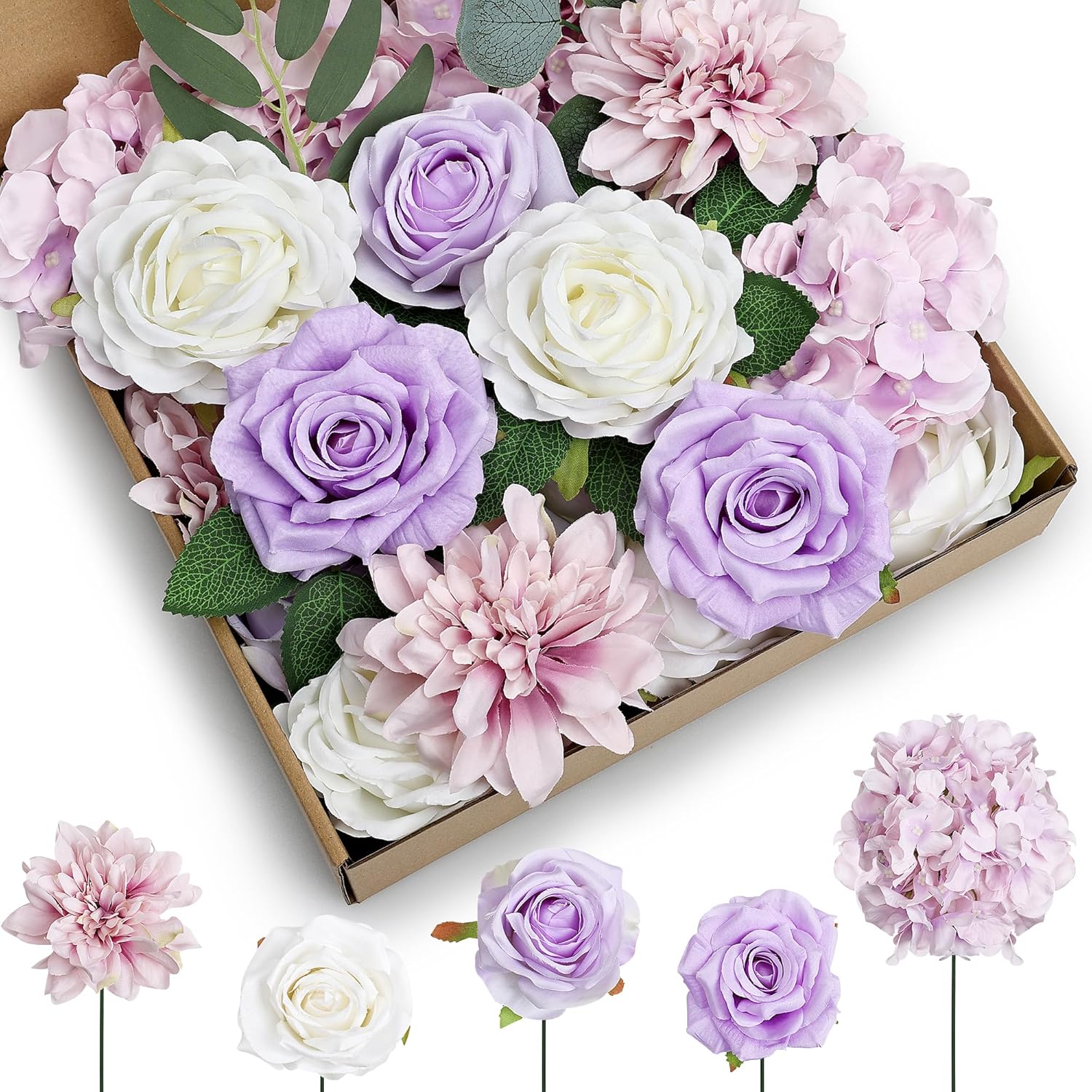 80Pcs Artificial Flowers Combo Set, Fake Silk Flowers Decor with Stems for DIY Roses Wedding Party Centerpieces Bridal Bouquets Cake Decorations Arrangements Indoor Outdoor(Blush Pink)