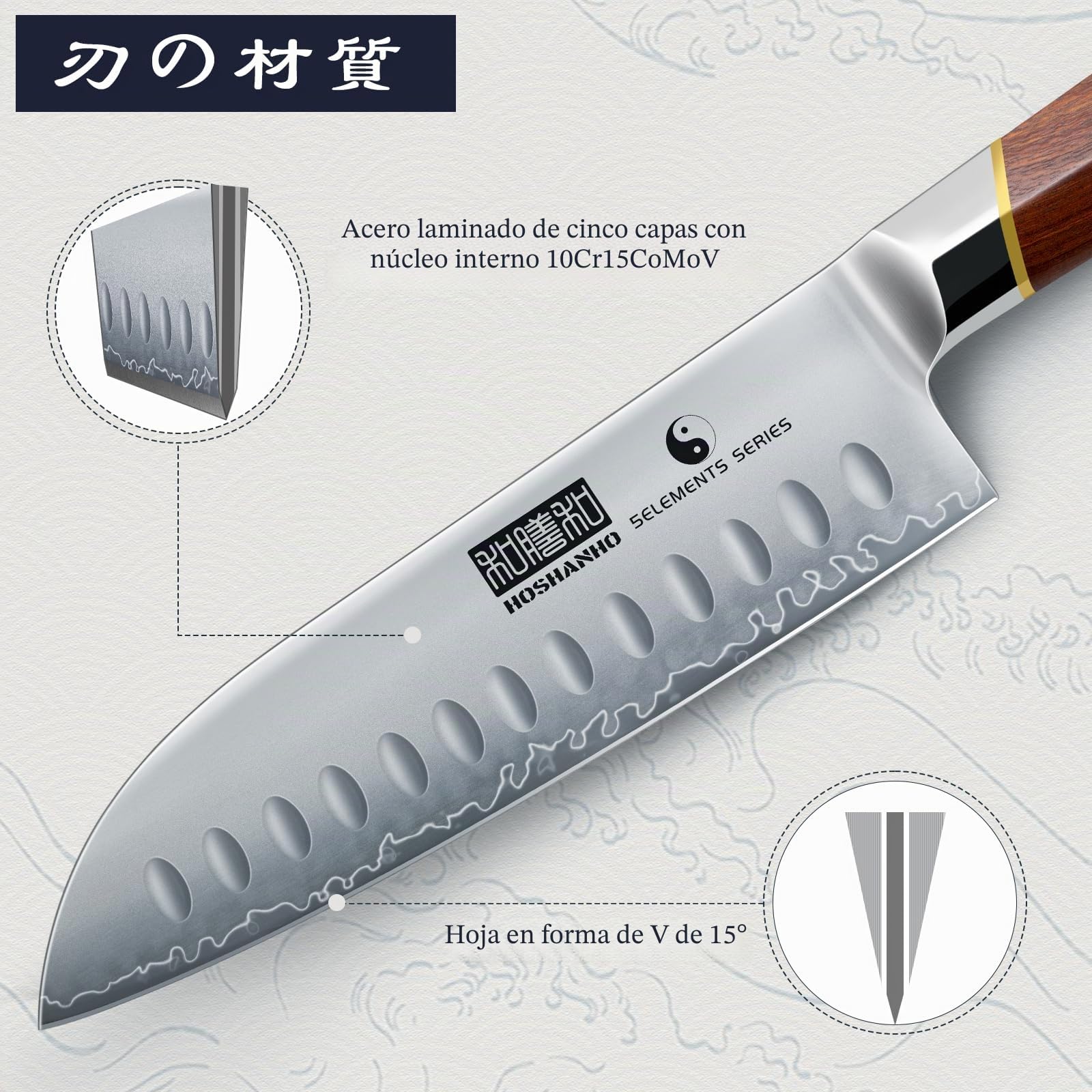 HOSHANHO Cuchillo Santoku profesional japonés de acero al carbono de 7 pulgadas, cuchillo de cocina afilado con mango ergonómico de sándalo rojo, caja de regalo | Cuchillo Santoku de acero rico en carbono, cuchillo de chef profesional con mango ergonómico