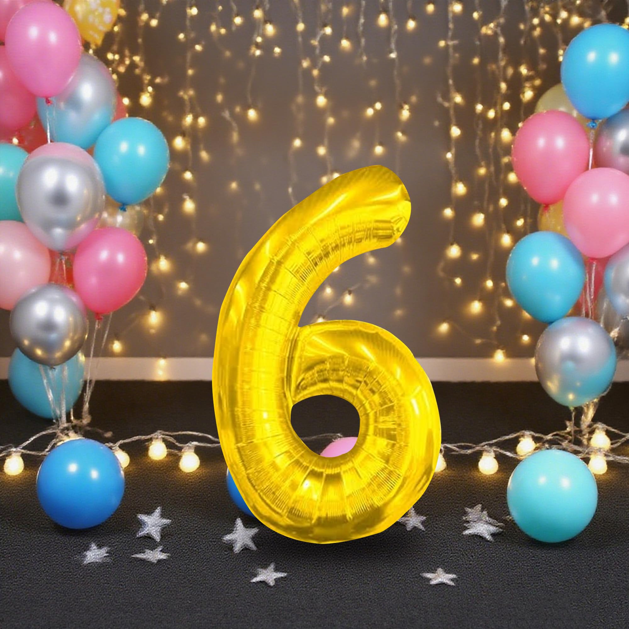 Number Balloon 40 Inch Foil Gold Helium Mylar Balloon for Birthday Party Decorations Anniversary Baby Shower Supplies Kids Boys Girls number 6
