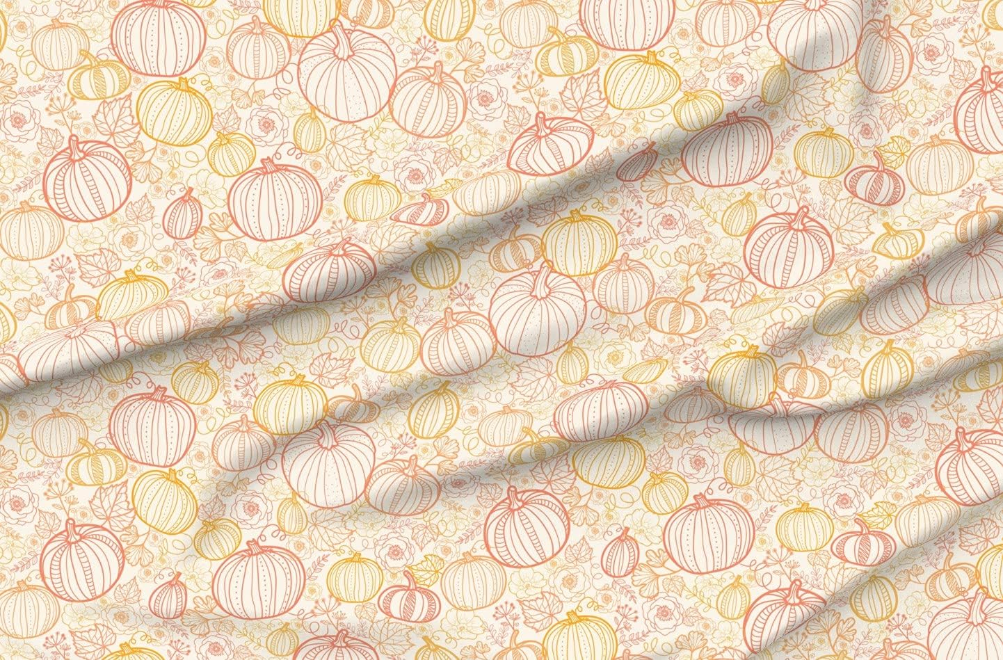 Spoonflower Fabric - Thanksgiving Line Art Pumpkins Light Plant Food Vegetable Pumpkin Printed on Organic Cotton Sateen Fabric by The Yard - Sewing Quilting Apparel Home Decor
