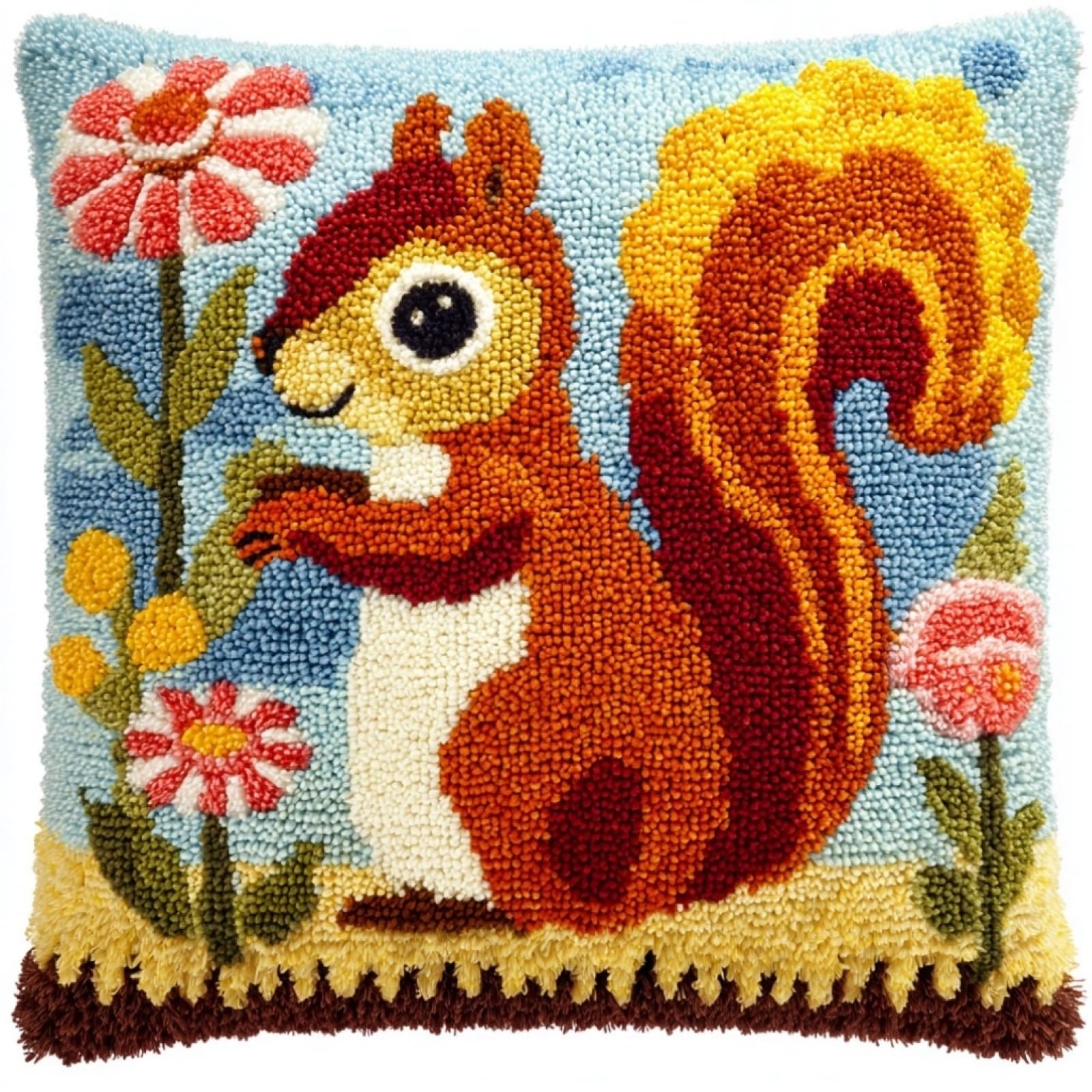 AxiangziK Latch Hook Cushion Kit 17x17in,Flowers and Squirrels