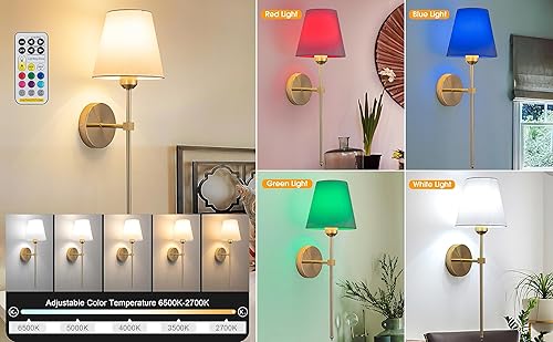 Miniatura 2 de Juego de 2 lámparas de pared con pilas, no requiere cableado para apliques de instalación, luz de pared con control remoto regulable, lámpara de