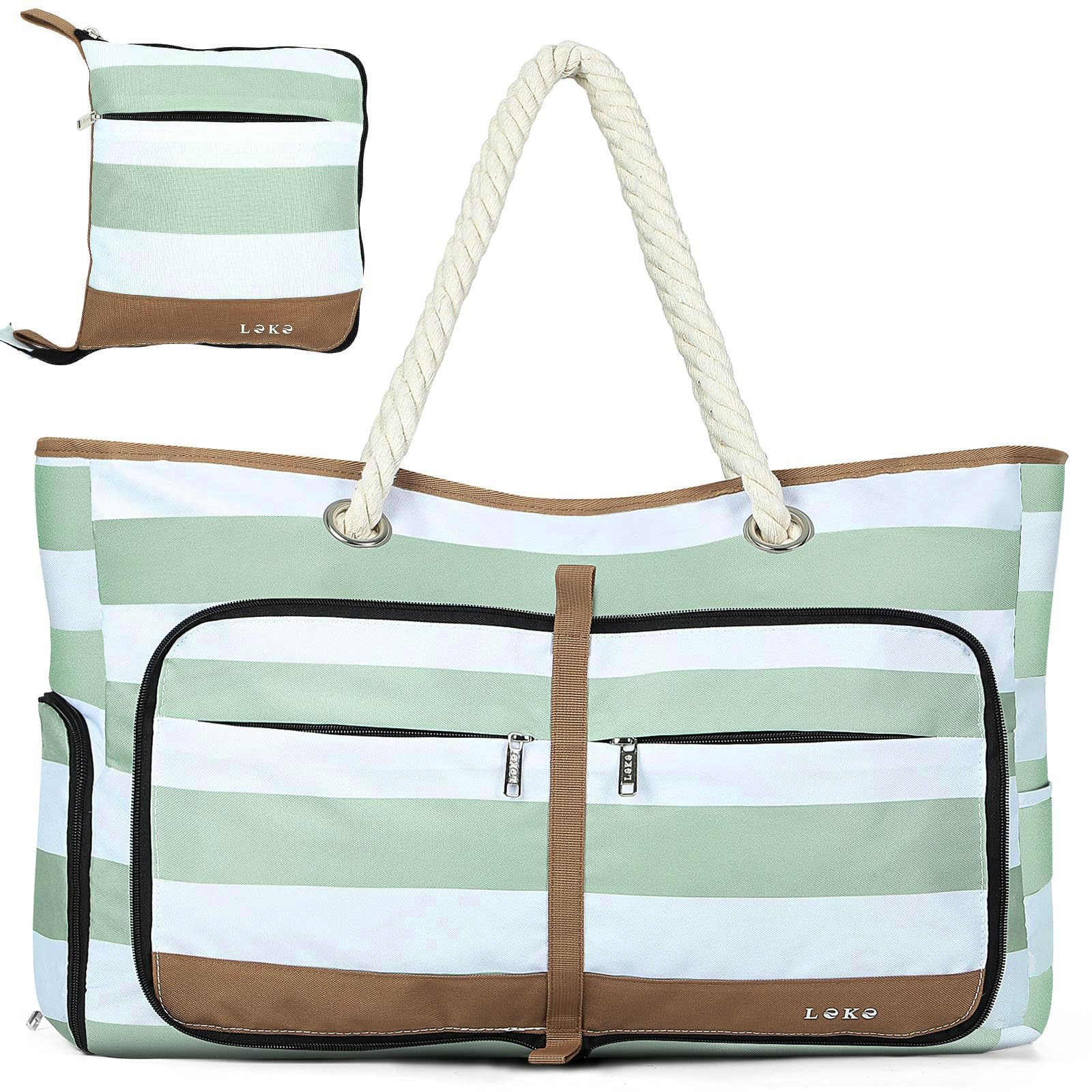 Lekespring Bolsa Playa Grande XXL Familiar con Cremallera Bolsa de Viaje,Impermeable Shopper Bolso de Hombro para Mujer,Bolsa de Mano Plegable para Playa/Viajes/Uso Diario