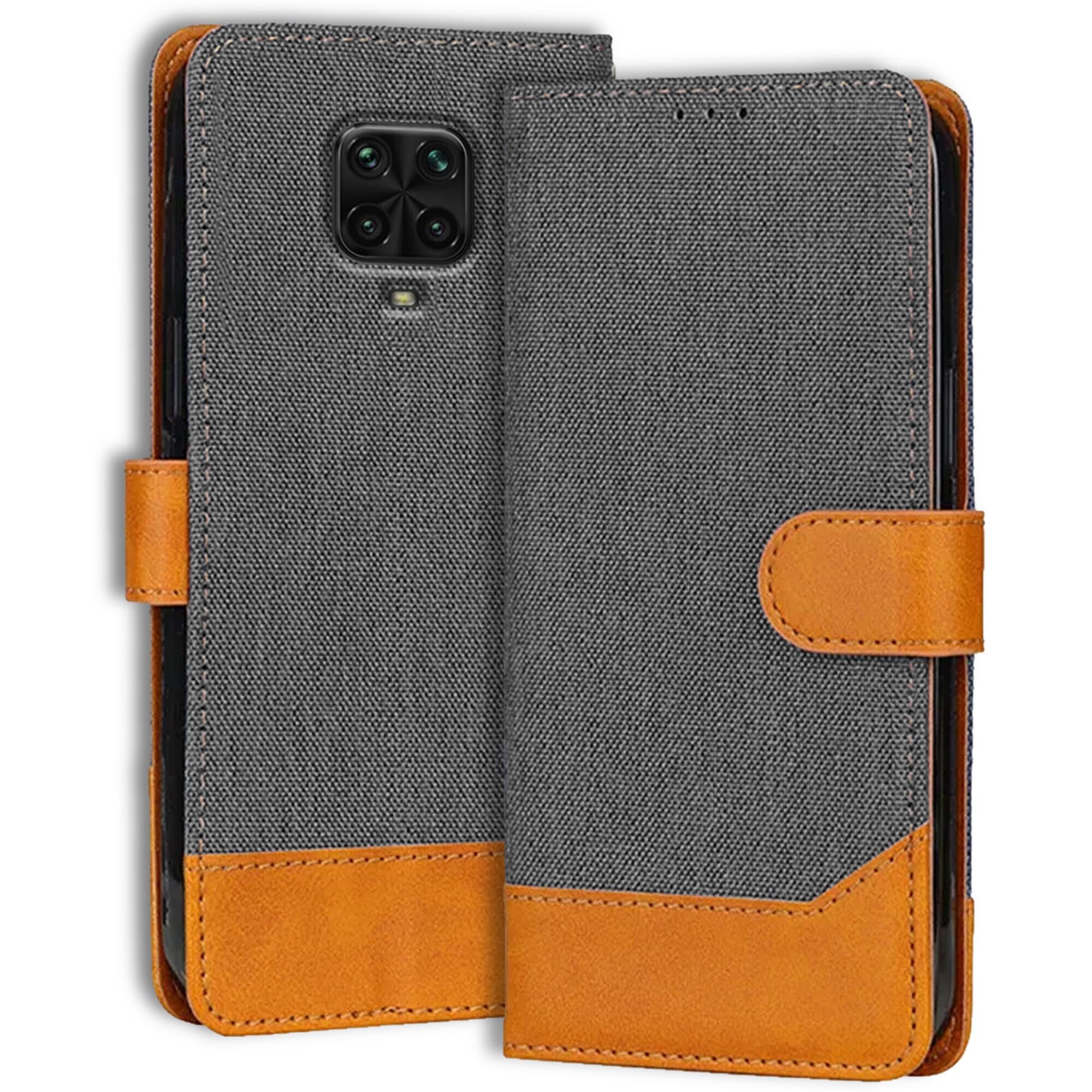 Ubros Network Poco M2 Pro Flip Back Cover Case | Denim Fabric | Eco-Friendly Leather | Magnetic Closure | Shockproof Stylish Mobile Flip Cover for Poco M2 Pro (Grey) (B0CZYMWJBD) Amazon Price History, Amazon Price Tracker