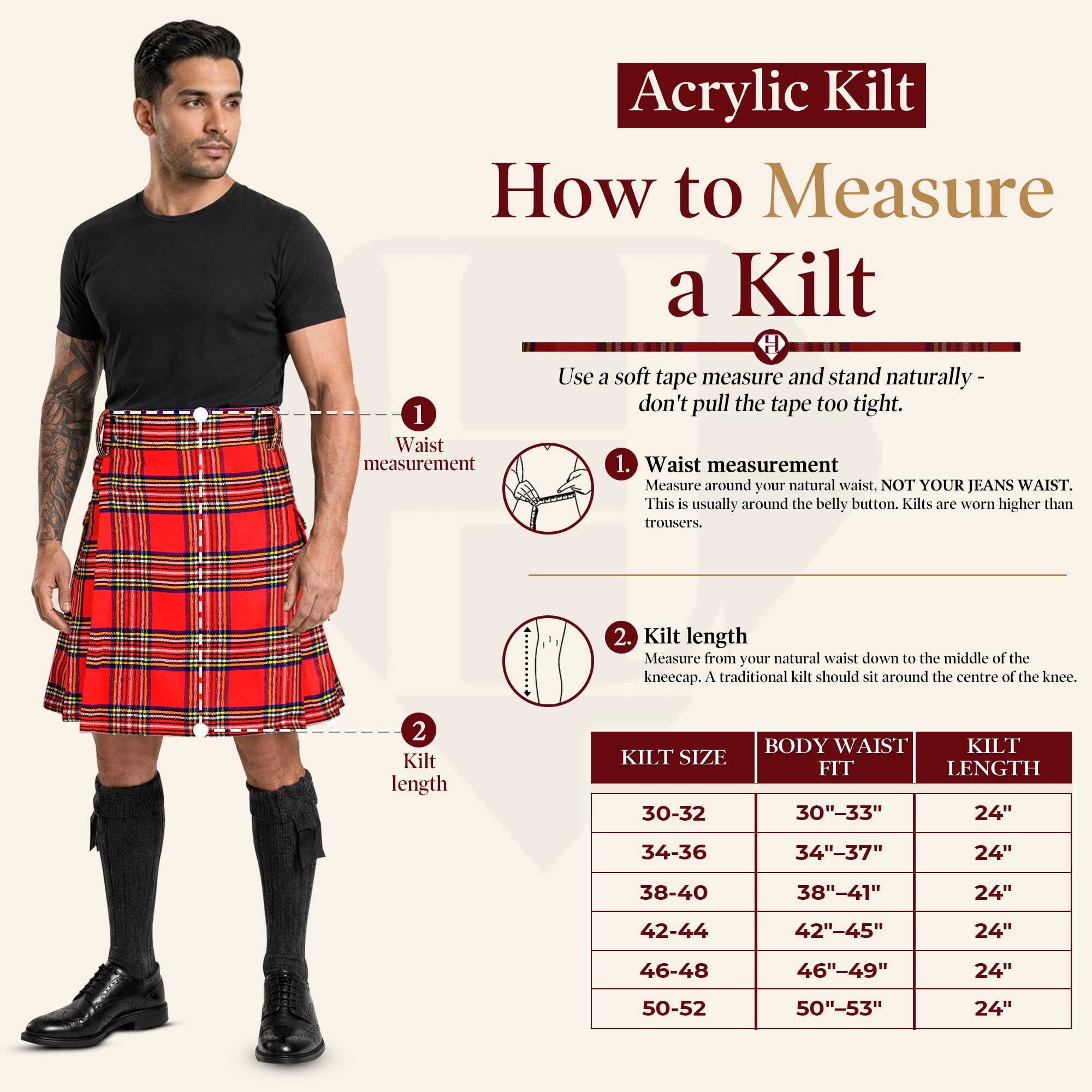 Kilt écossais Traditionnel pour Homme - 4,5 m - 473 g - Kilt en Laine Acrylique de qualité supérieure
