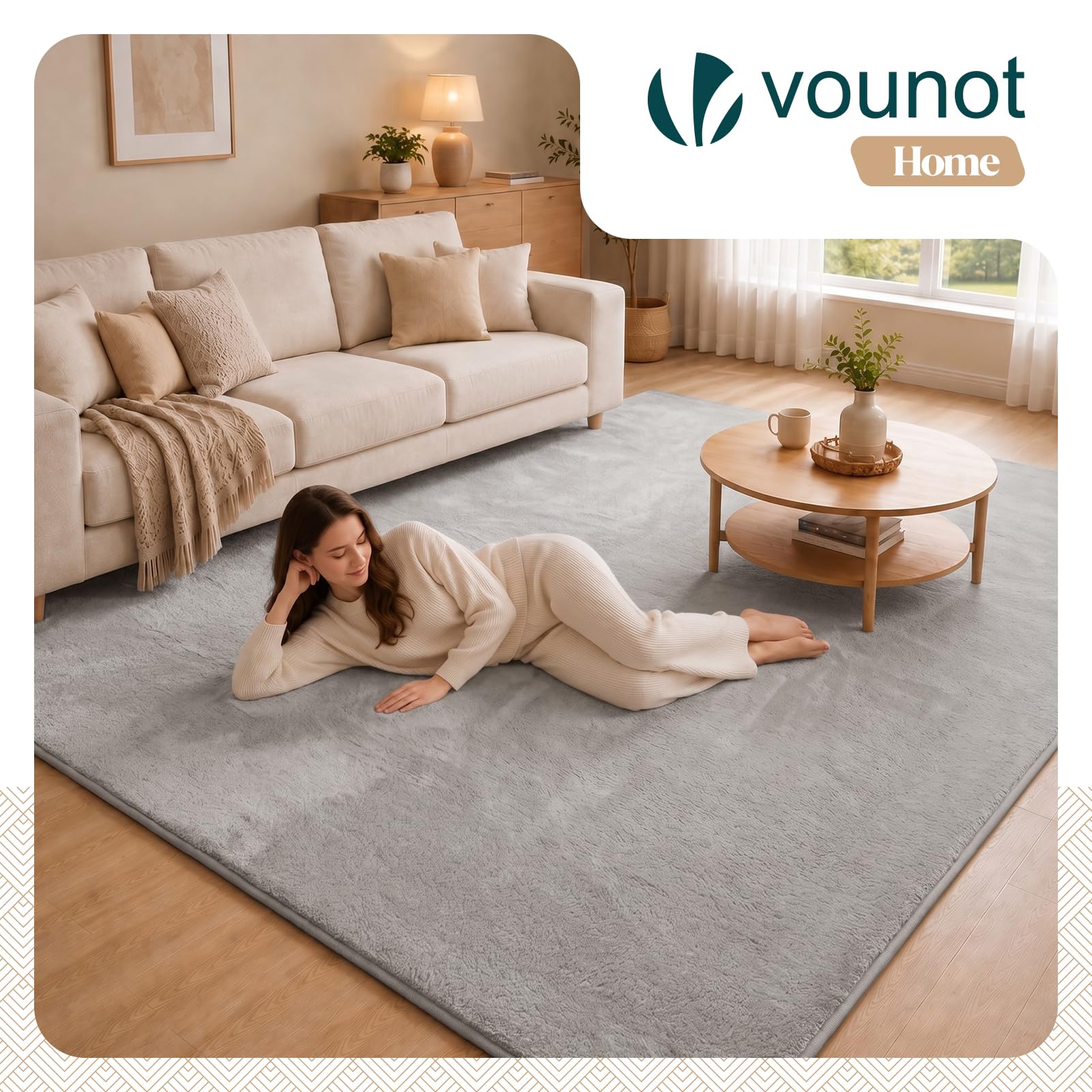 VOUNOT® Tappeto Morbido a Pelo Corto 200x300 cm, per Salotto e Camera da Letto, Lavabile in Lavatrice, con Doppio Sistema Antiscivolo, Stile Moderno, Grigio