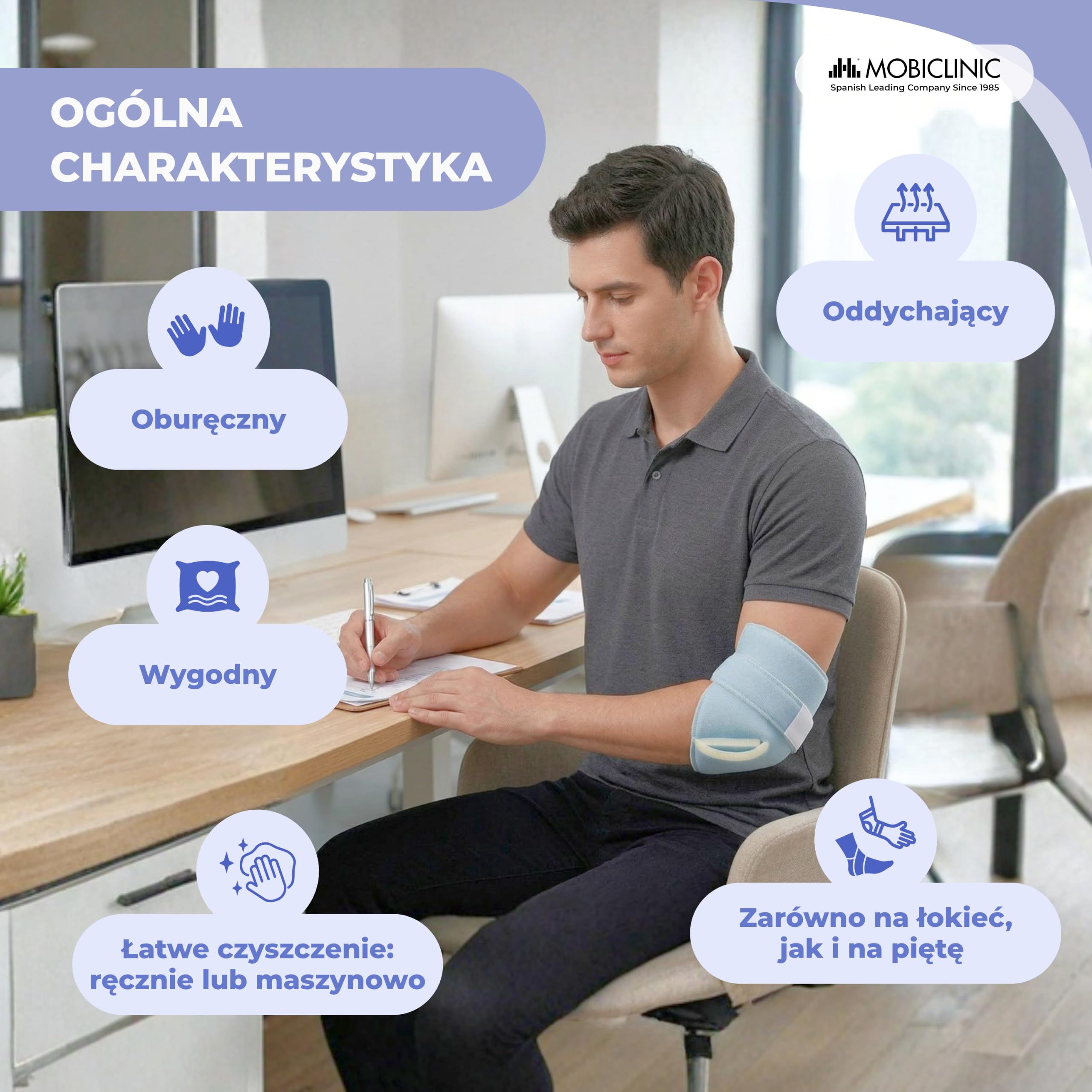 Mobiclinic, Podkładki pod łokieć i piętę, Lewy prawy pakiet, Łokieć, Pięta, Marka europejska, Zapobieganie odleżynom, Bawełna, Jeden rozmiar, Regulacja, Można prać, Niebieski