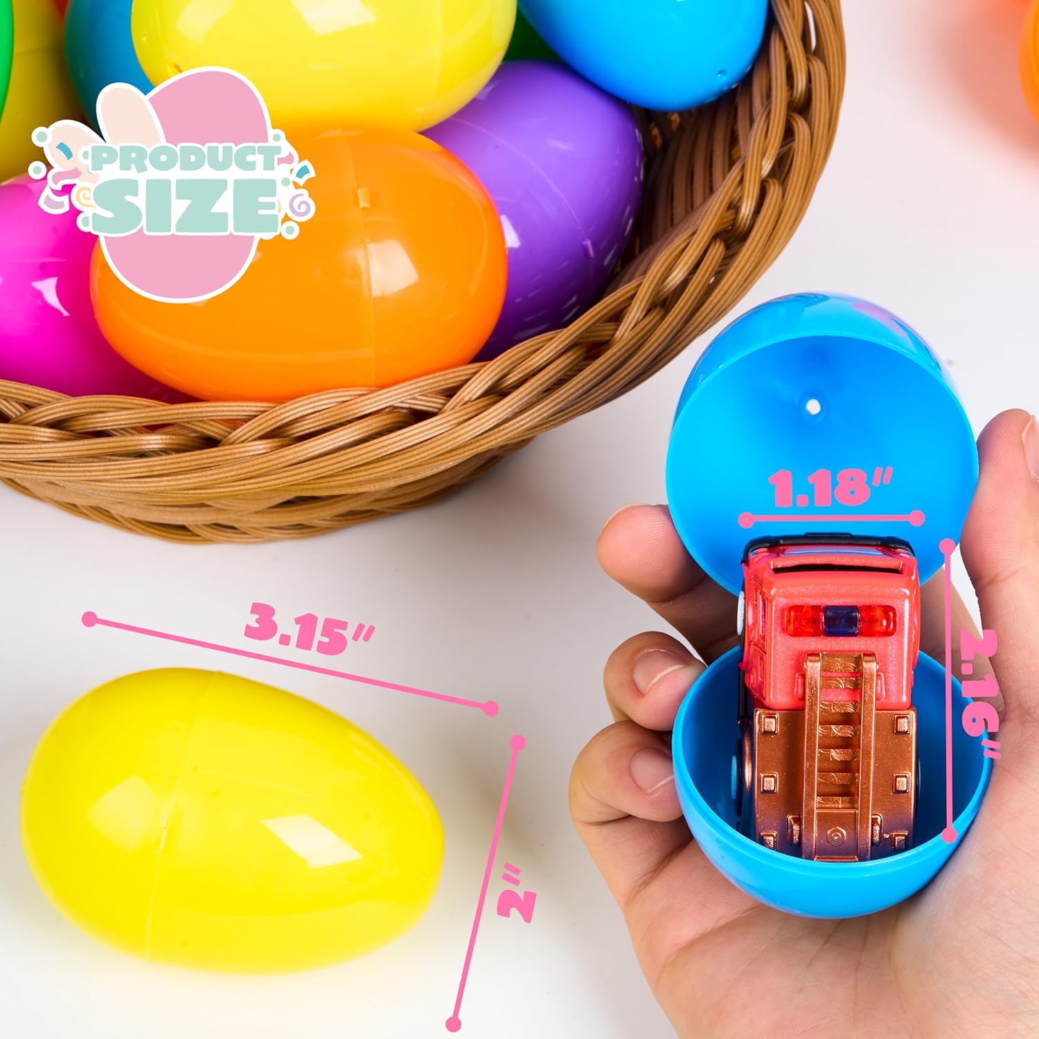 JOYIN 12 Pcs Easter Eggs Filled with Toy Cars, Colorful Stuffed Eggs with Pull Back Die-Cast Cars for Easter Hunt Game, Kids Basket Stuffer, Party Favor, Classroom Prize