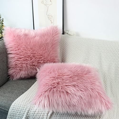 Miniatura 2 de OYIMUA Juego de 2 fundas de almohada decorativas esponjosas de 20 x 20 pulgadas, fundas de almohada lujosas de piel sintética de estilo rural,