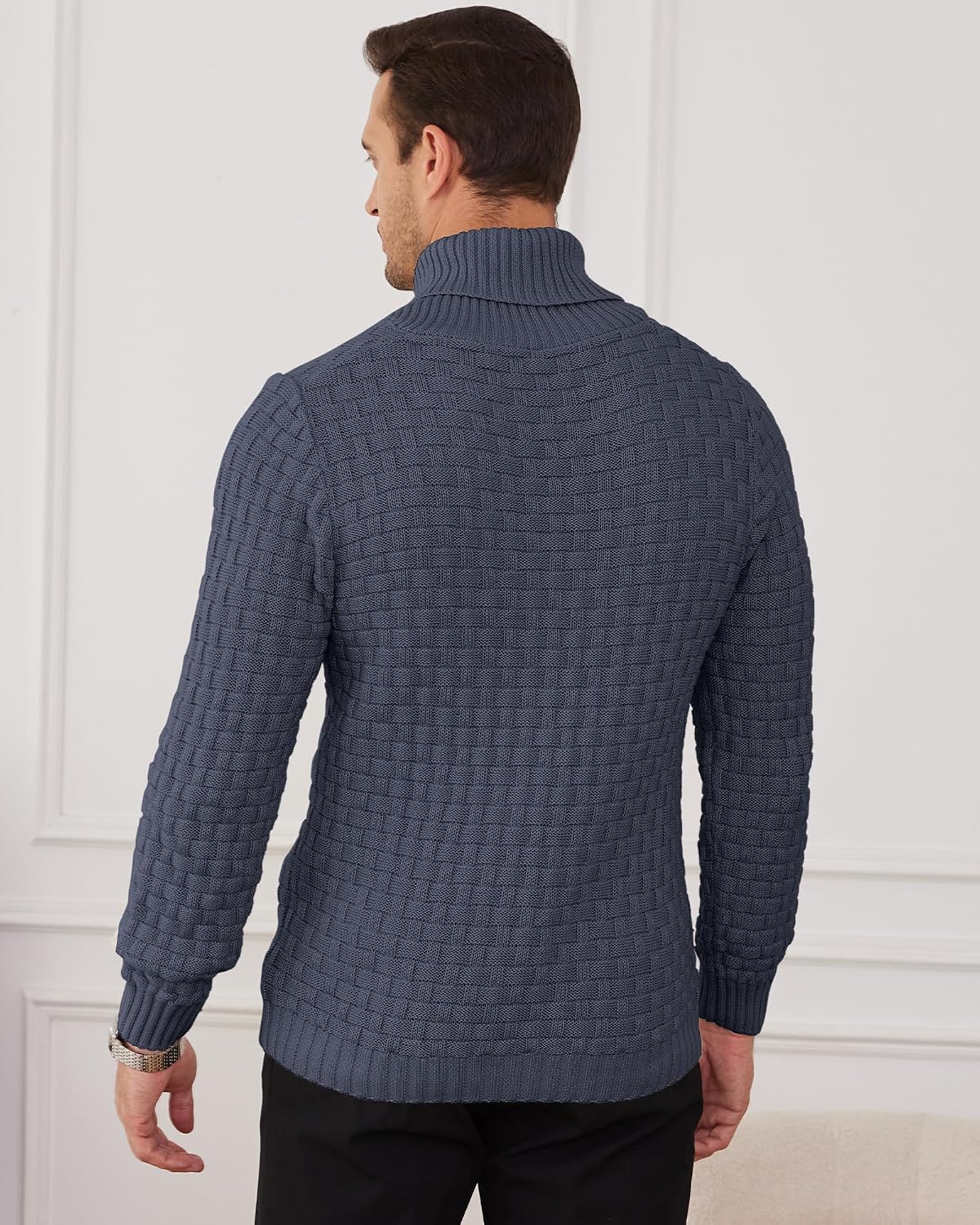 Zaitun Men's Turtleneck Sweater Shawl Collar Pullover Sweaters Regular Fit Knitted Tops
