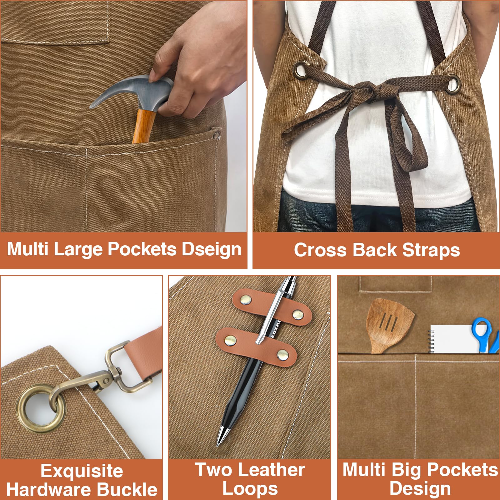Płócienny fartuch roboczy męski,Men's Work Apron fartuch z 3 kieszeniami, Tool Apron for Men do kuchni, ogrodu, ceramiki, warsztatu, garażu i innych, dla mężczyzn i kobiet