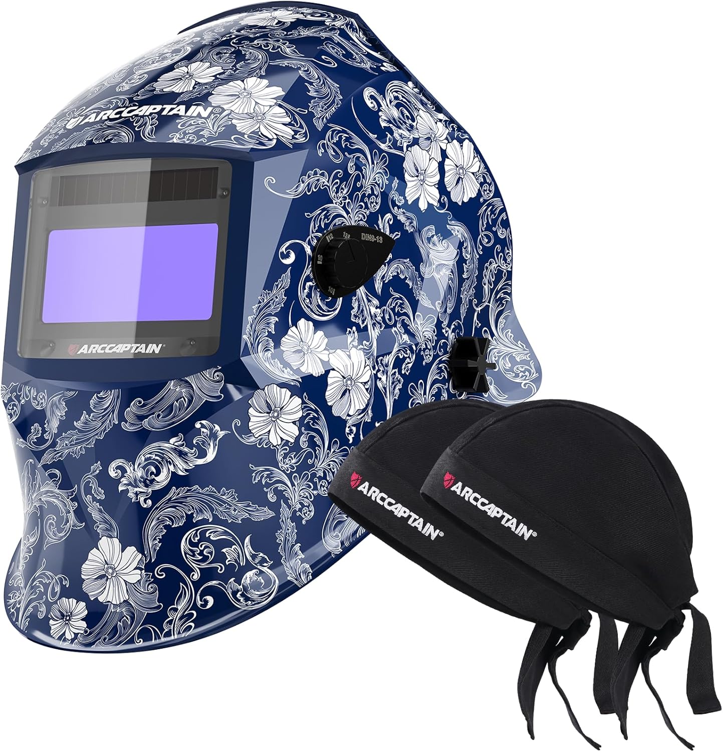 ARCCAPTAIN Large Viewing Screen Welding Helmet, 1/1/1/1 Top Optical Clarity Auto Darkening Welding Mask+ 2 Pcs Welding Cap, Welder Cap