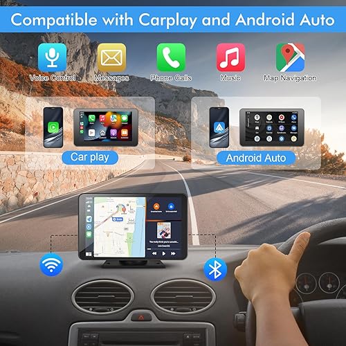 Miniatura 2 de Capapro Pantalla táctil inalámbrica Carplay de 7 pulgadas HD portátil doble DIN estéreo compatible con Apple Carplay y Android Auto con navegación
