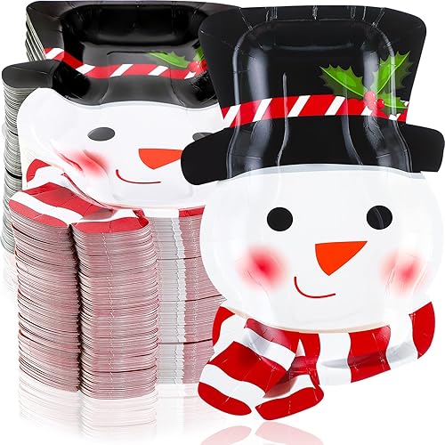 Dandat 200 platos de papel de Navidad, platos de fiesta de muñeco de nieve, vajilla desechable de vacaciones de invierno para postre galletas,