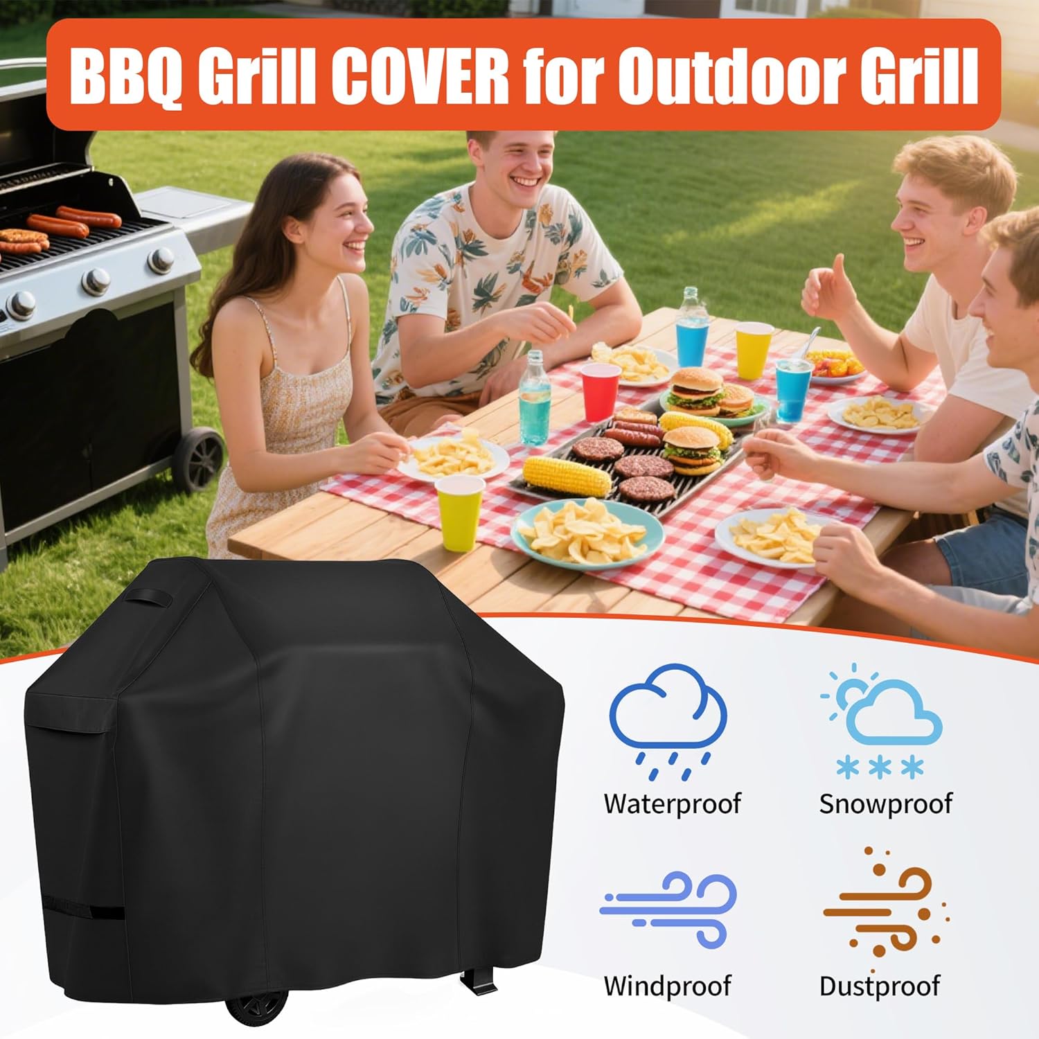 iCOVER Grill Cover 82 inch, BBQ Grill Cover for Outdoor Grill, 600D Heavy Duty Waterproof BBQ Cover, Anti-UV Barbecue Cover, Large Barbecue Gas Grill Cover for Weber, Char-Broil, Nexgrill, etc