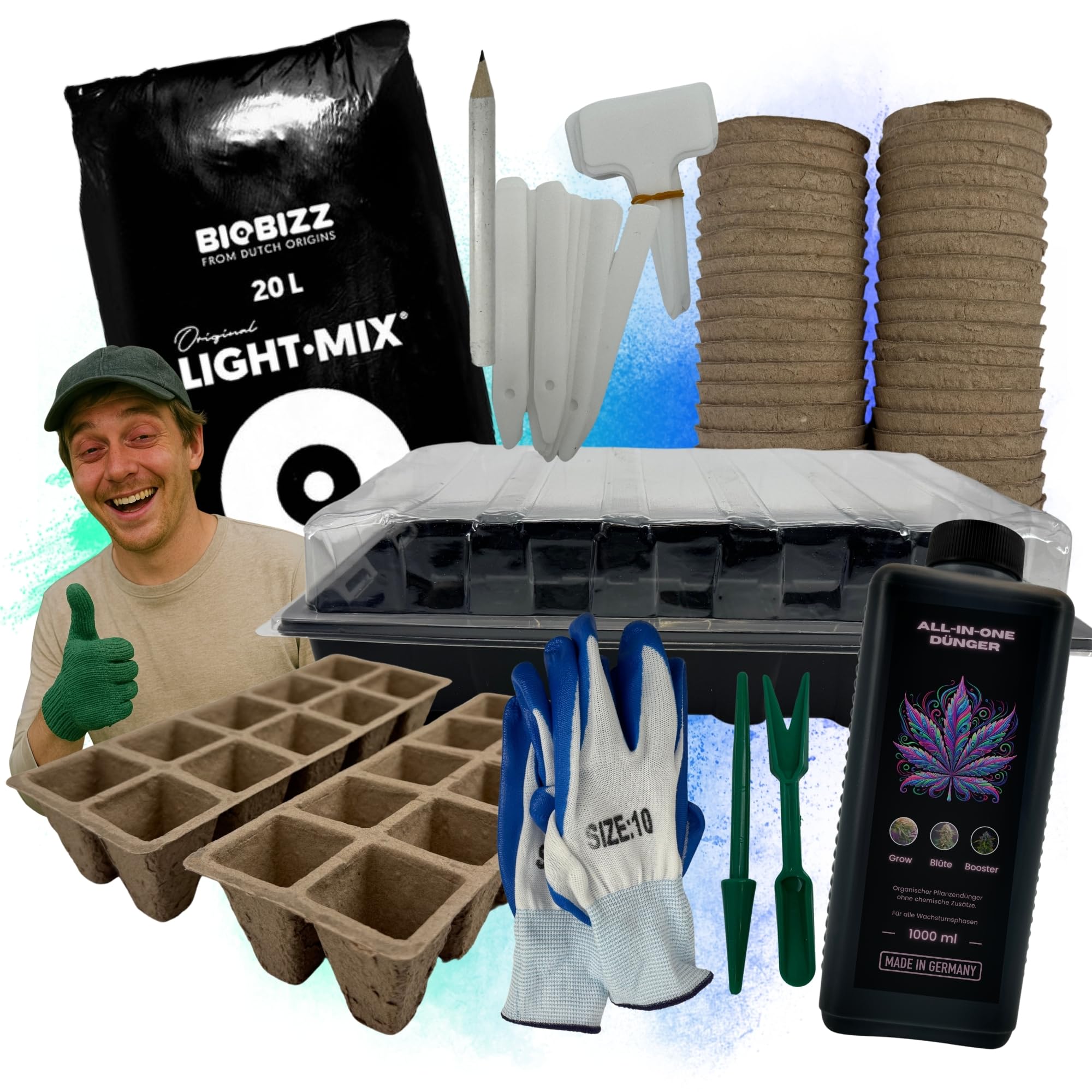 TronicXL 70-częściowy zestaw do uprawy roślin do Growbox, zestaw startowy do uprawy roślin, szklarnia pokojowa, doniczki do sadzonek, narzędzia, nawóz, lekka mieszanka do namiotu, sadzonek, sadzonek
