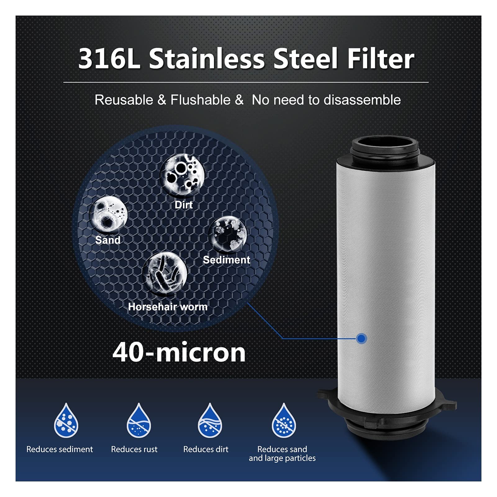 Filtro per l'acqua, PRE FILTRO INTERRE ACQUA PREFILTER PREFILLER DI SIFHON RAPPORTO 40MICON 316 Maglia in acciaio inox(Host and Filter)