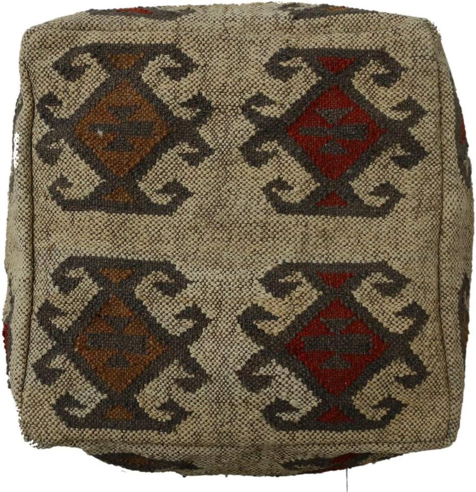 Trade Star 70% Jute 30% Wool Kilim Pouf Cover Pouffe Cover Vintage Rustic Home Decor Seating Pouf Case Authentic Handmade Ottoman Footstool Floor Cushion Cover for Living Room
