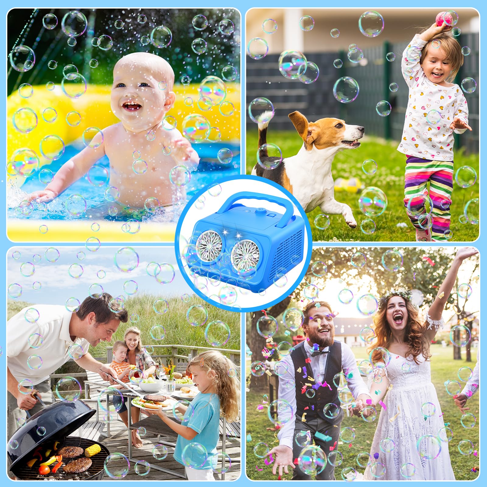 Maquina Burbujas, Más de 22.000 Burbujas por Minuto, Bubble Machine Automatico, Portátil Maquina de Burbujas para Niños Juguetes Regalos para Cumpleaños Fiestas Boda Exteriores (Azul)