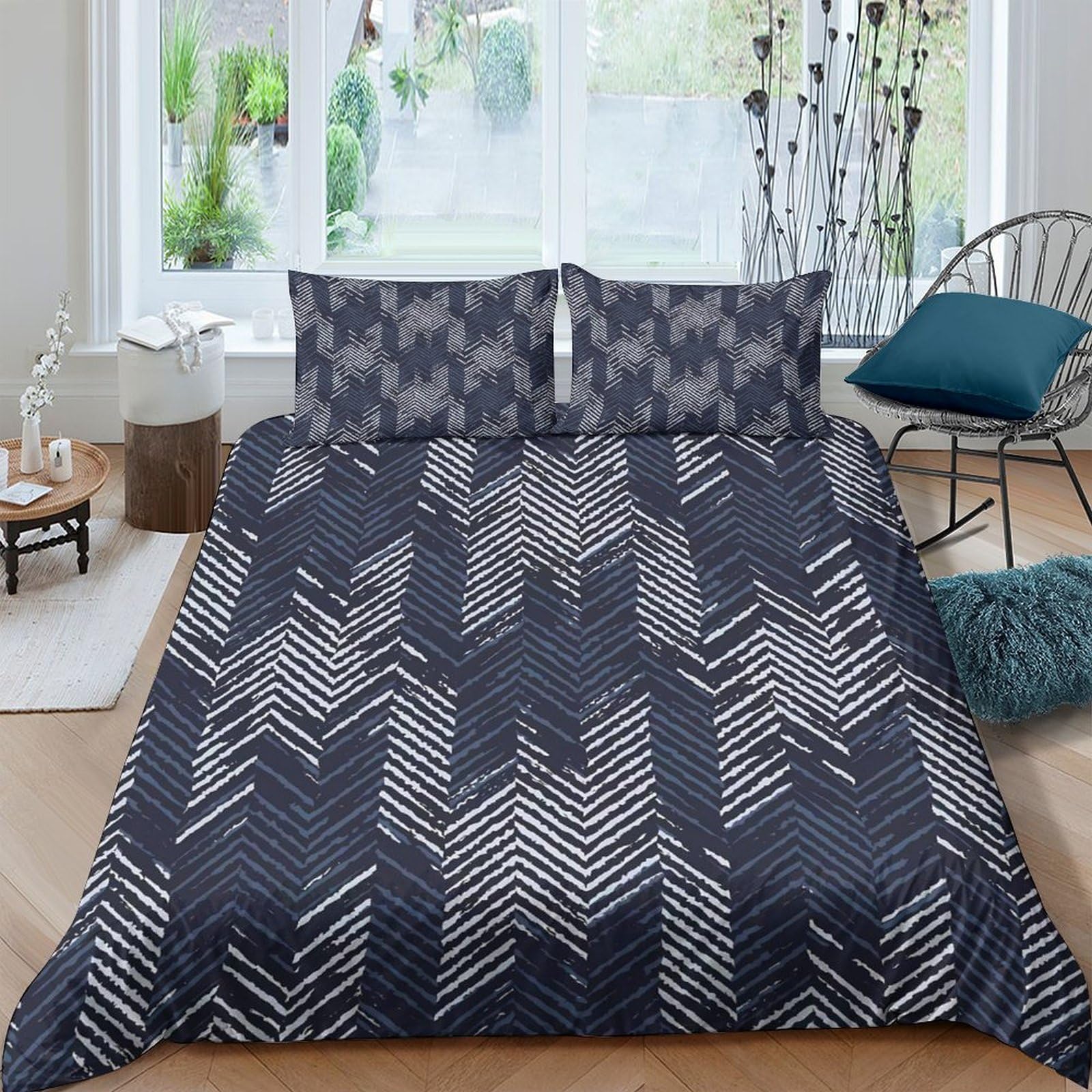 Ctjqhvkz Style-6 3D Printed Geometric Arrow Fitted Sheet Microfiber Soft Dark Grey Chevron Bed Cover For Bedroom Dorm Apartment Decor Single（135X200cm）