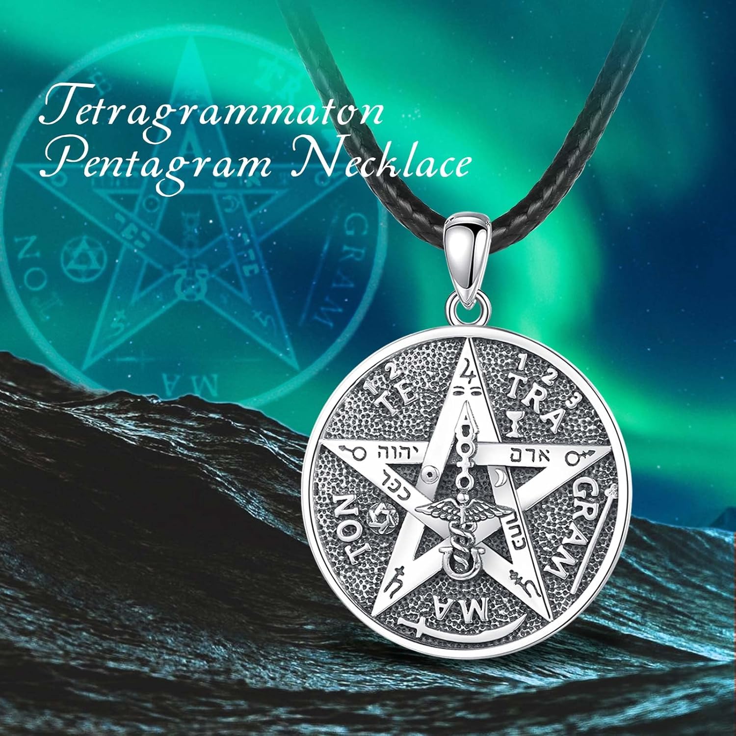 EUDORA Sterling Silver Tetragrammaton Necklace Ring for Women Men, Pentagram Amulet Energy Pendant Star of David Vintage Guardian Star Wicca Jewelry, Mother's Day Father's Day Gift for Husband Wife - Image 9