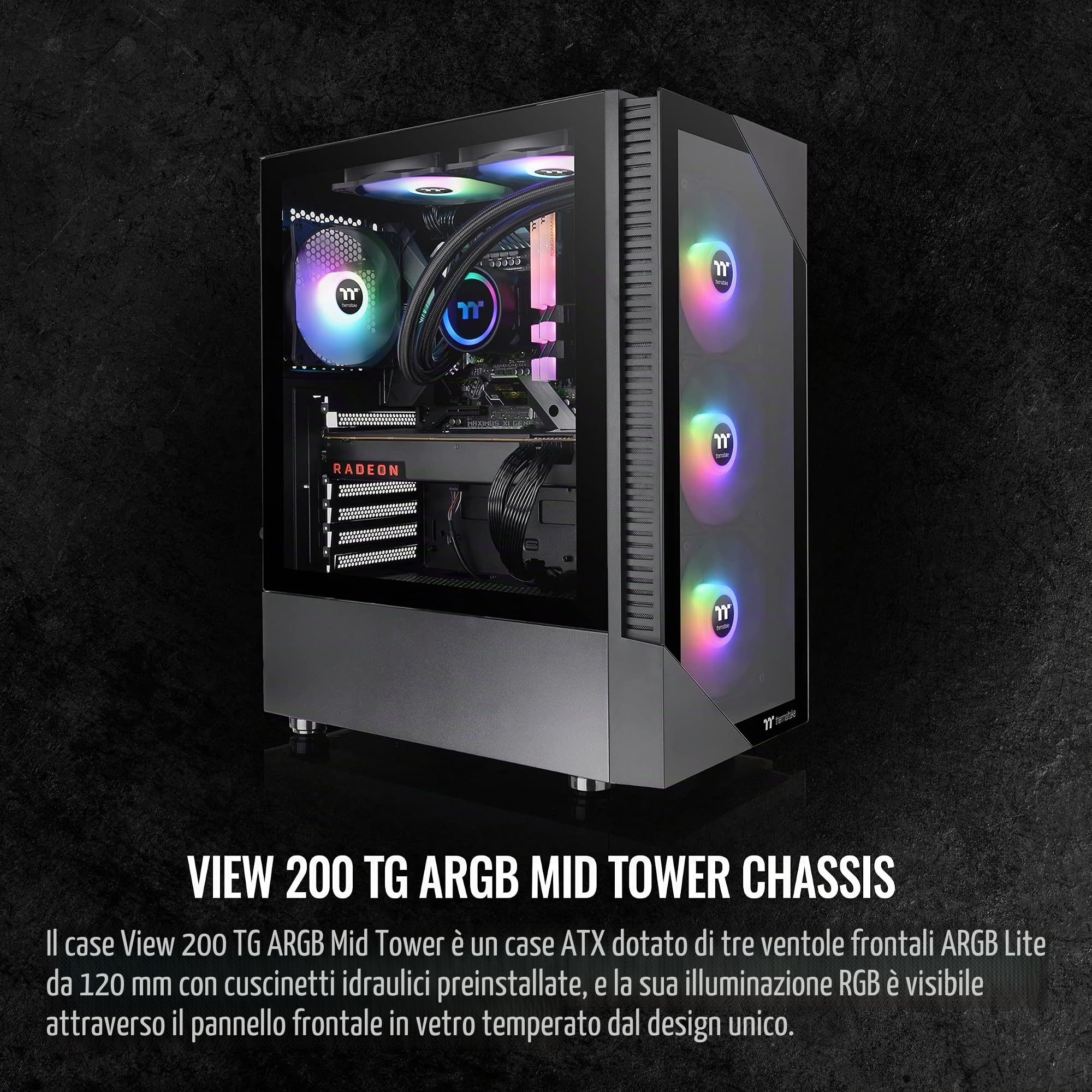 Thermaltake View 200 TG ARGB Custodia per computer ATX in vetro temperato Mid Tower con ventola ARGB anteriore 3x120mm, CA-1X3-00M1WN-00