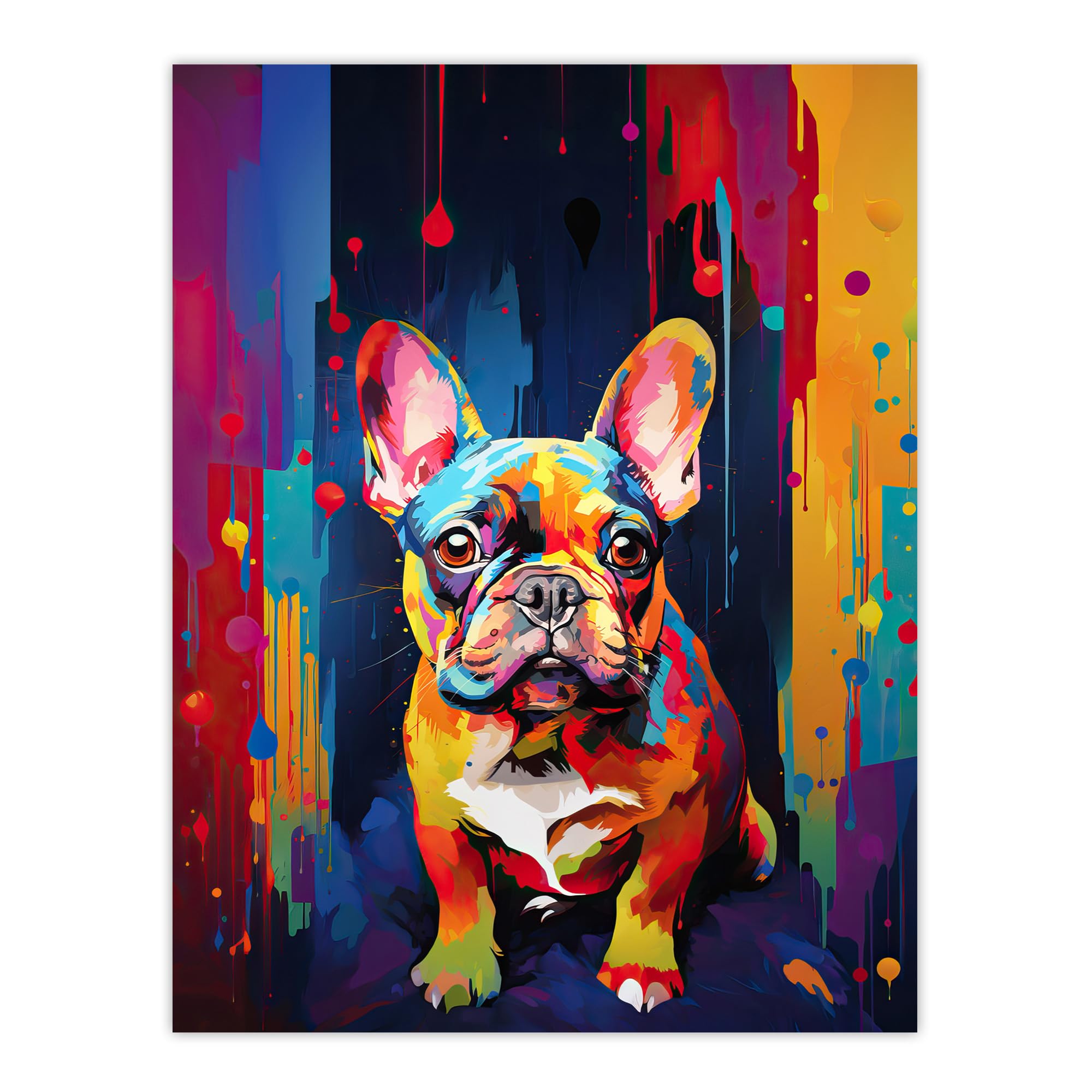Artery8 French Bulldog Dog Lover Gift Pet Portrait Colourful Neon Artwork Painting Large Wall Art Poster Print Thick Paper 18X24 Inch