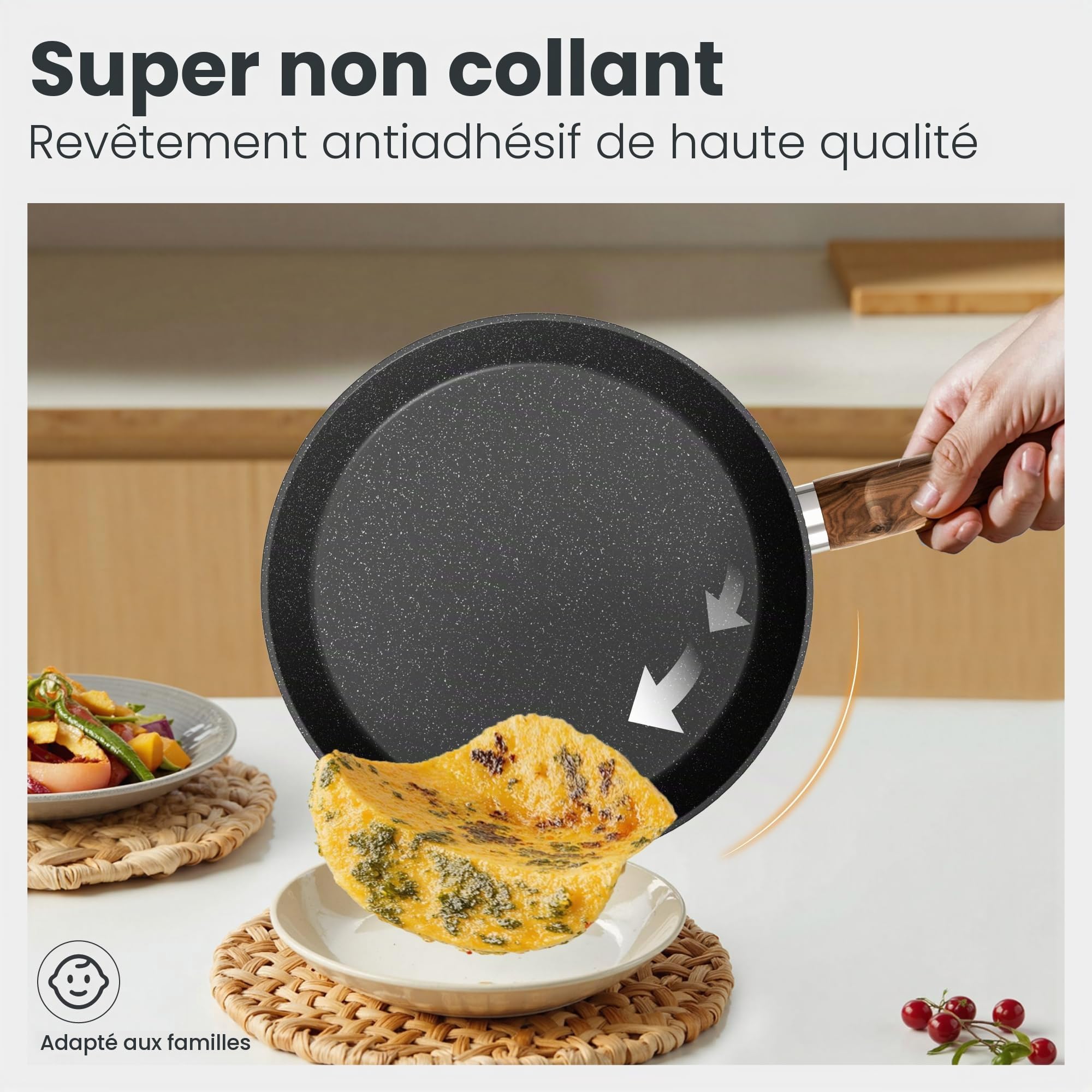 DishDelight 30pcs Ensemble Casserole et Poele Induction Antiadhésif Batterie de Cuisine Poele a Crepe Pancakes sans Pfas sans Pfoa Couvercles Verre