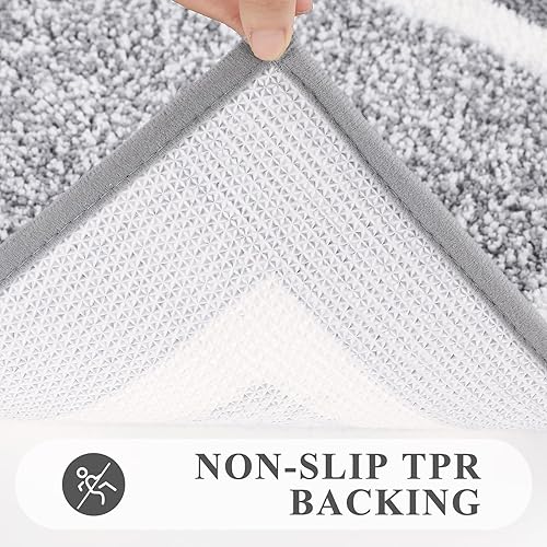 Miniatura 4 de Pauwer Juego de 3 tapetes de baño de microfibra, peludos, antideslizantes, ultra suaves, absorbentes con forma de U para baño, bañera, ducha, gris