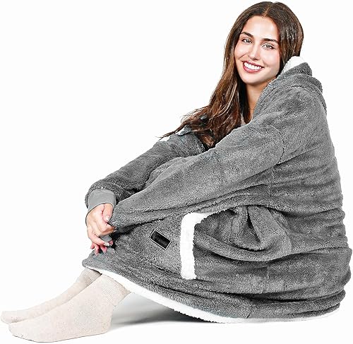 Miniatura 3 de Tirrinia Oversized Wearable Blanket Hoodie Sherpa Fleece for Adults as A Gift, Big & Warm Blanket Giant Pocket Both Indoors & Outdoors Men Women