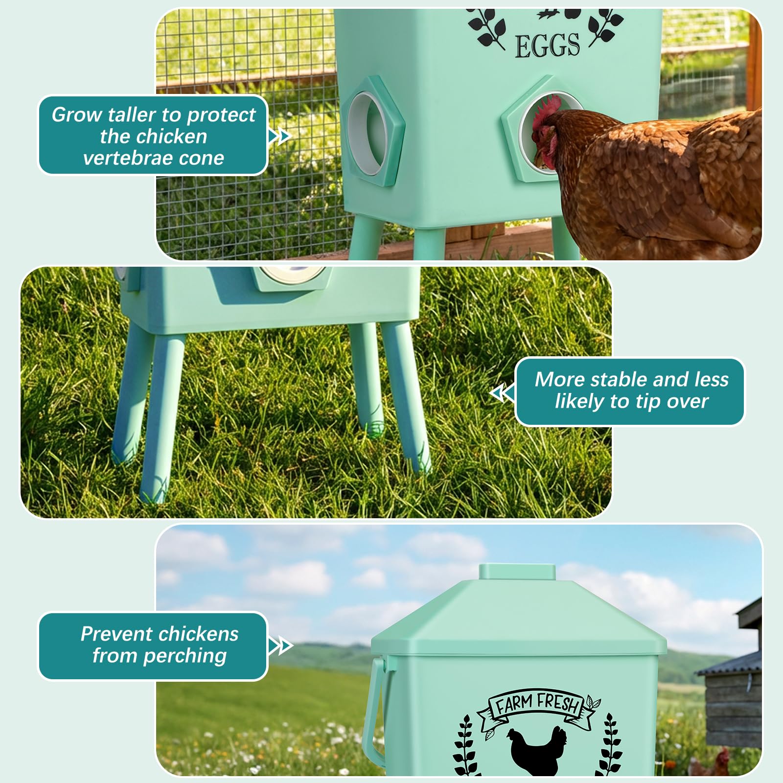 Tgeyd - Juego de comedero y bebedero automático para pollos (4.2 galones/9.5 kg) con patas de soporte, diseño de techo inclinado, sistema de alimentación por gravedad para aves de corral, accesorios