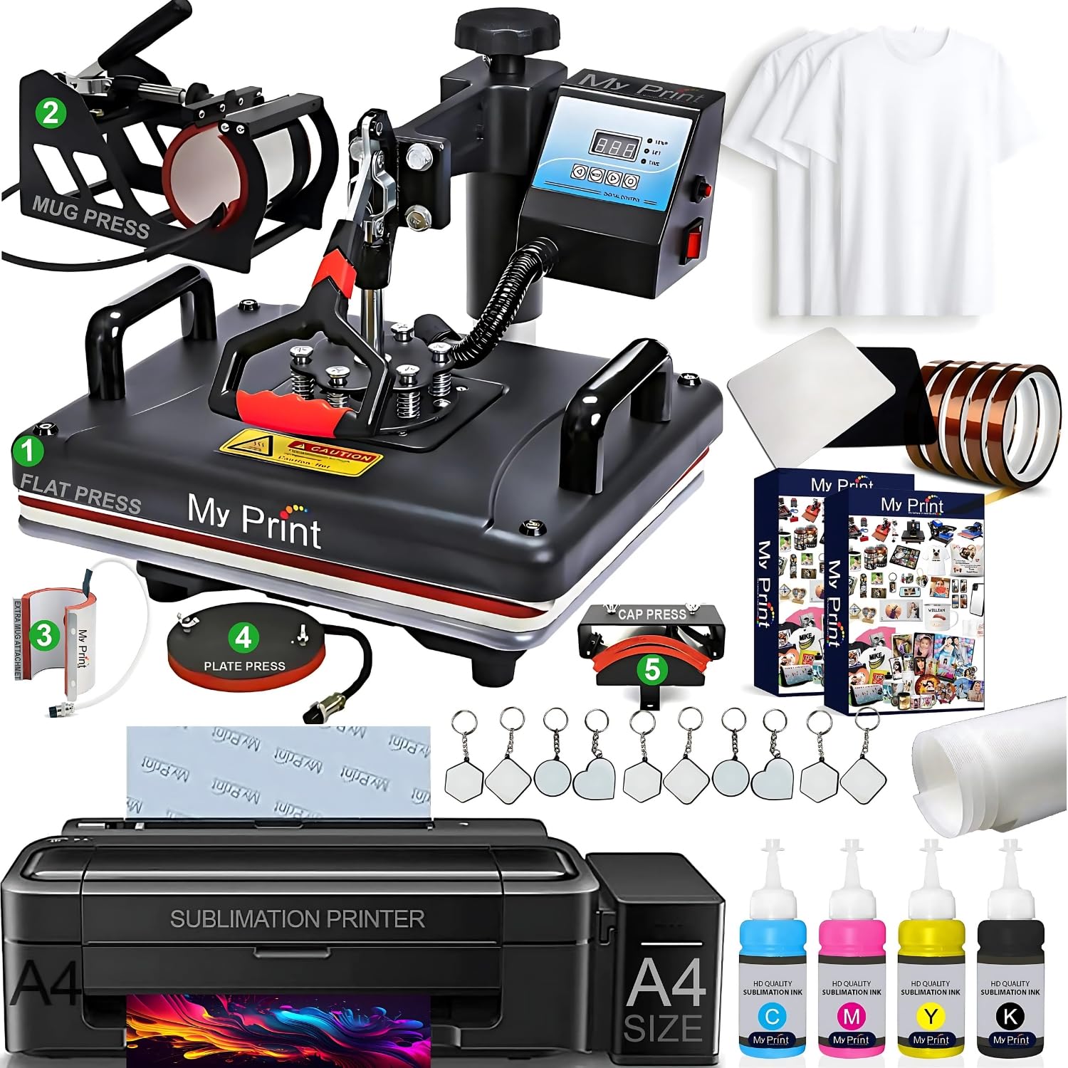 MY PRINT | Complete Setup Sublimation Printing | Heat Press Combo 5 in 1 | Printer L130 with Sublimation Ink | Sublimation Paper 200 Pcs | for Business Supplies Products