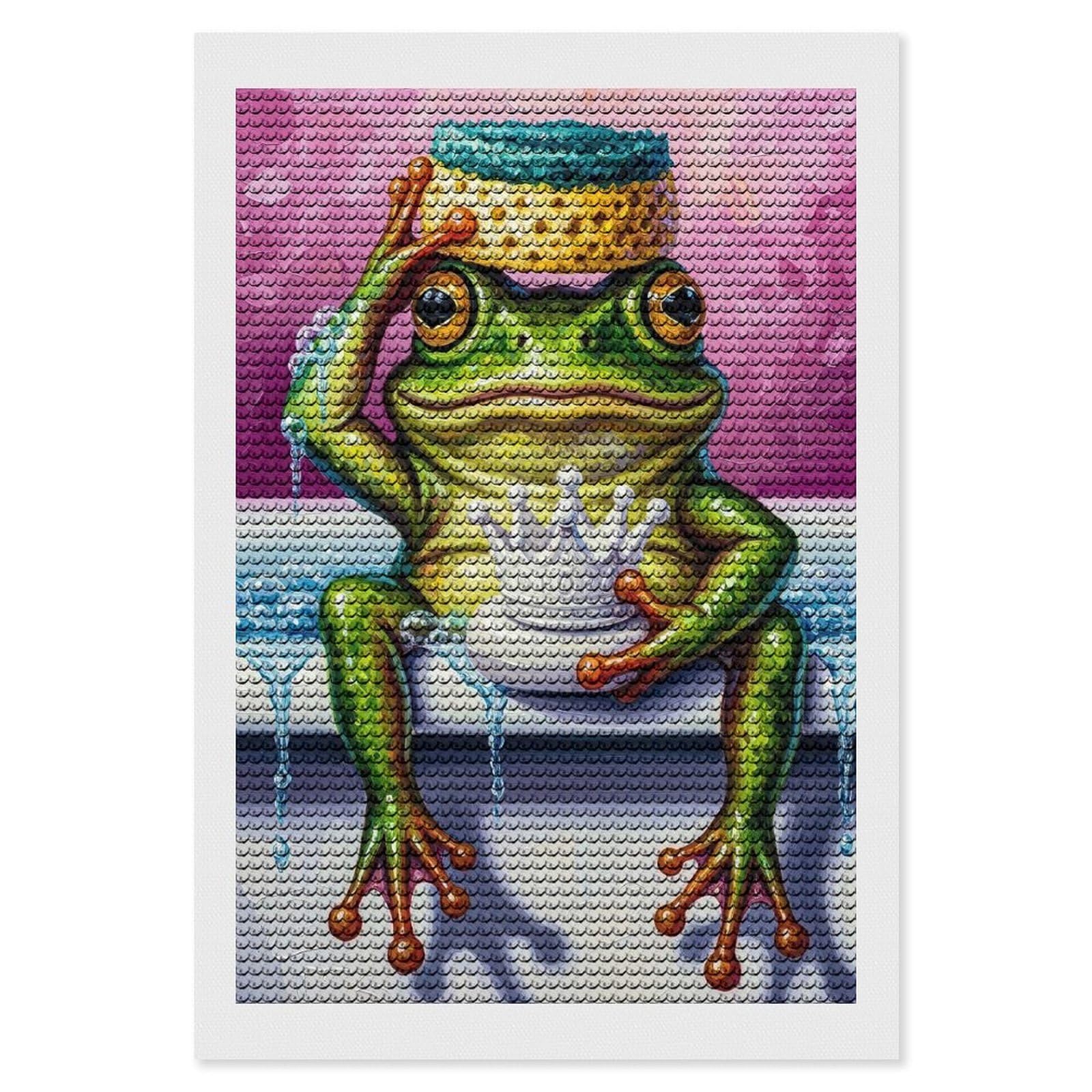 Junmoney Frog King in A Bathtub Diamond Painting Kit 8"x12", for Women, Simple to Start, Bedroom Decor, Christmas Gift, Good for Quiet Evenings