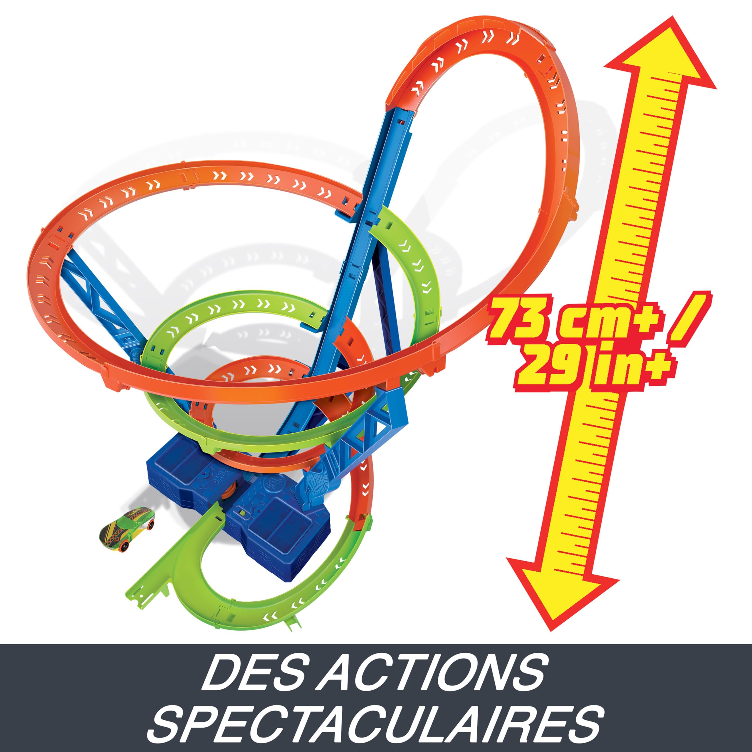 Hot Wheels Coffret Piste Cyclone Crash, Grand Circuit motorisé (70 cm de Haut) avec 3 Zones de carambolages, 1 véhicule Inclus, Jouet Enfant, HJT51