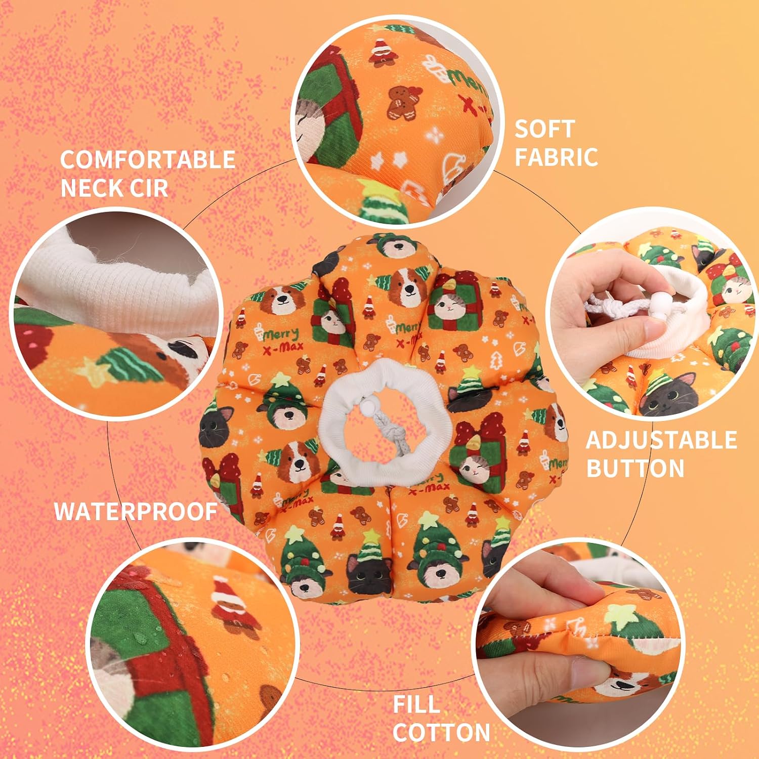 Waterproof Cat Cone Collar Donut, Christmas Recovery Collar for Kittens Puppy After Surgery Wounding Healing - Size S