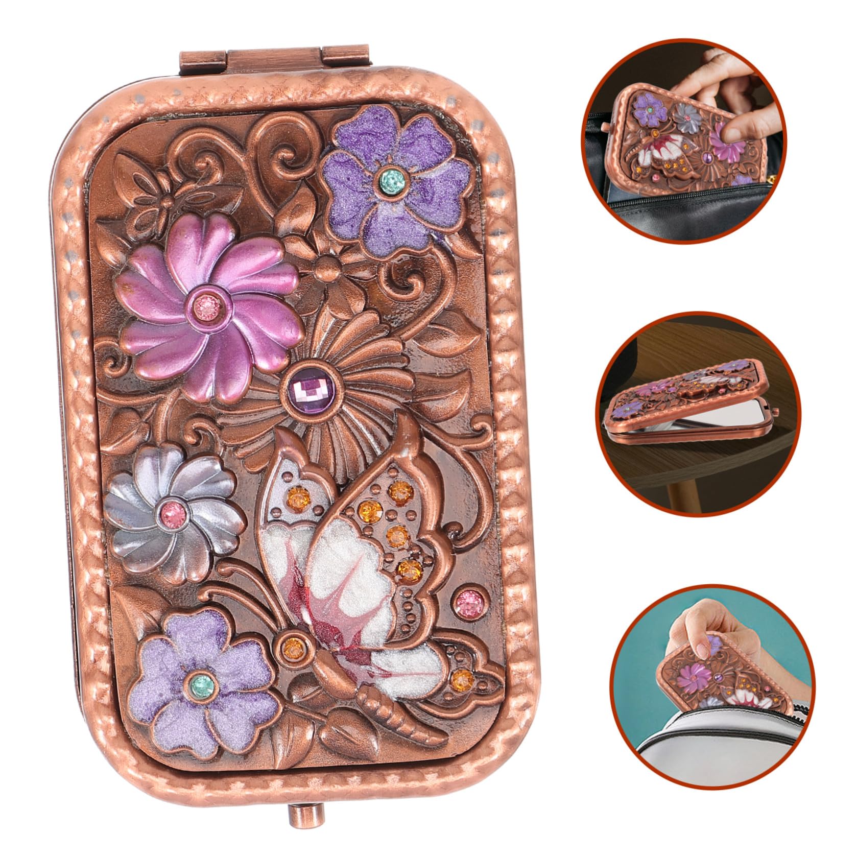 2pezzi Retro Pieghevole Bifacciale Portatile Accessorio Cosmetico Per e