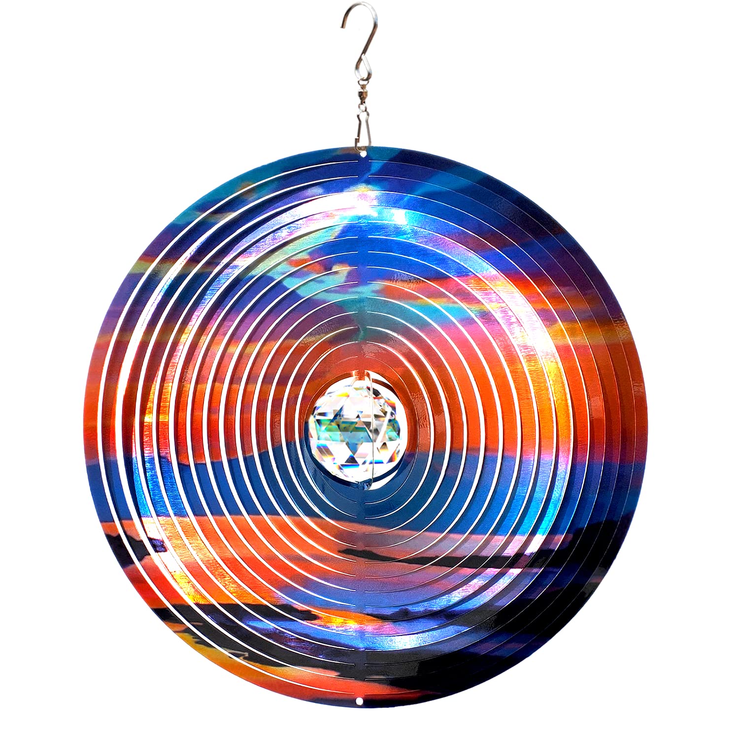 FONMY Mandala Wind Spinner w/Crystal Ball-Rosy Down 3D Stainless Steel Hanging Spinners Worth Gift Christmas Decoration Indoor/Outdoor Garden Décor Kinetic Yard Art 12 Inches Wind Sculpture