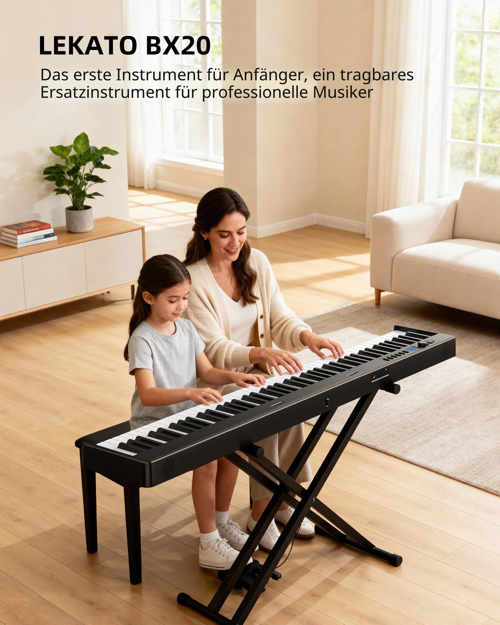 LEKATO 88 Tasten Faltbares Elektronisches Keyboard Piano mit Anschlagdynamik, wiederaufladbar, Bluetooth-MIDI, Standardgröße Tasten, für Anfänger/Musikliebhaber/Kind