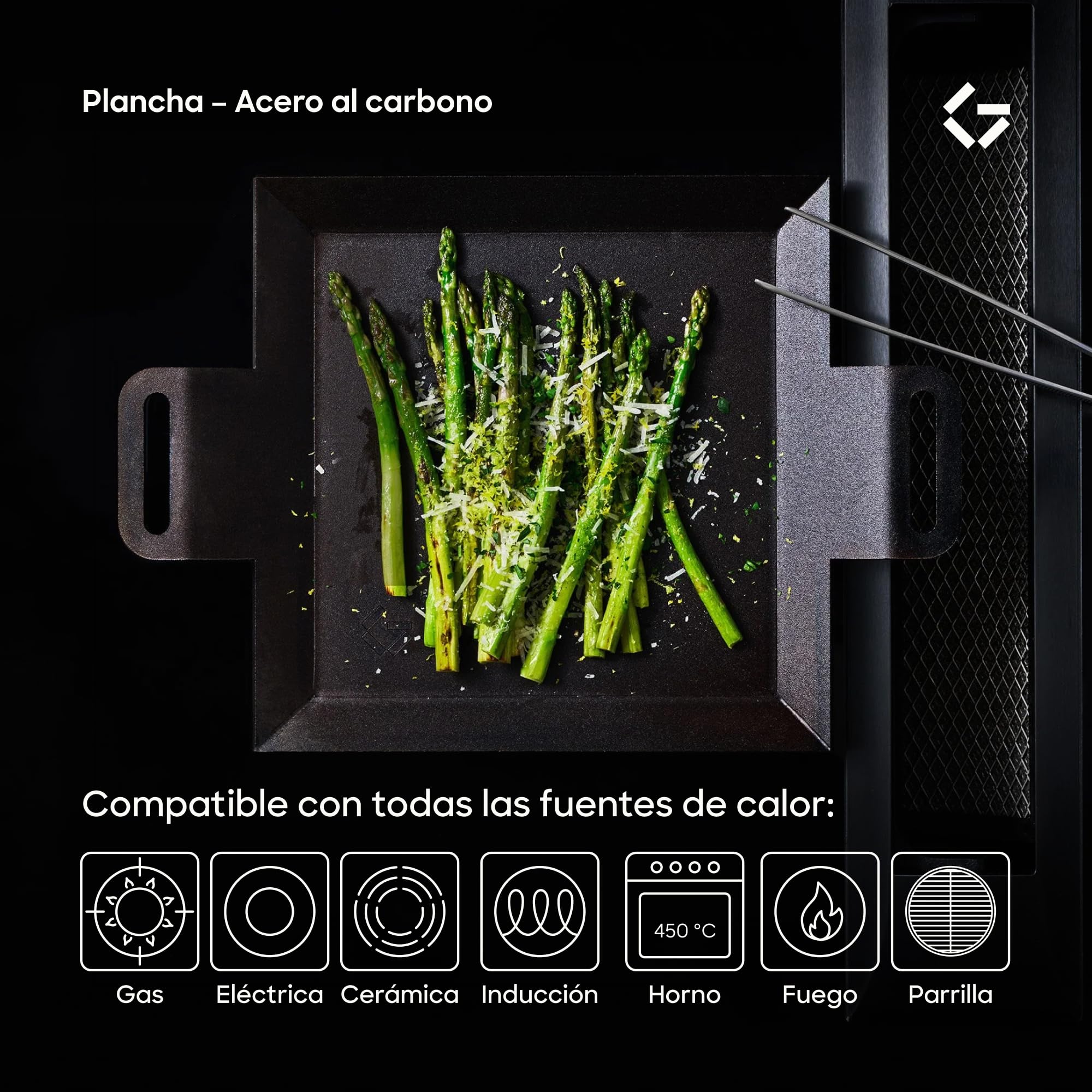Gastrotools Plancha de Asar Sueca de Acero al Carbono 39x27cm – Antiadherente Natural, Sin PFAS – Interior y Exterior – Apta para Fuego, Horno, Inducción y Gas – Hasta 650°C (Small (39cm x 27cm))