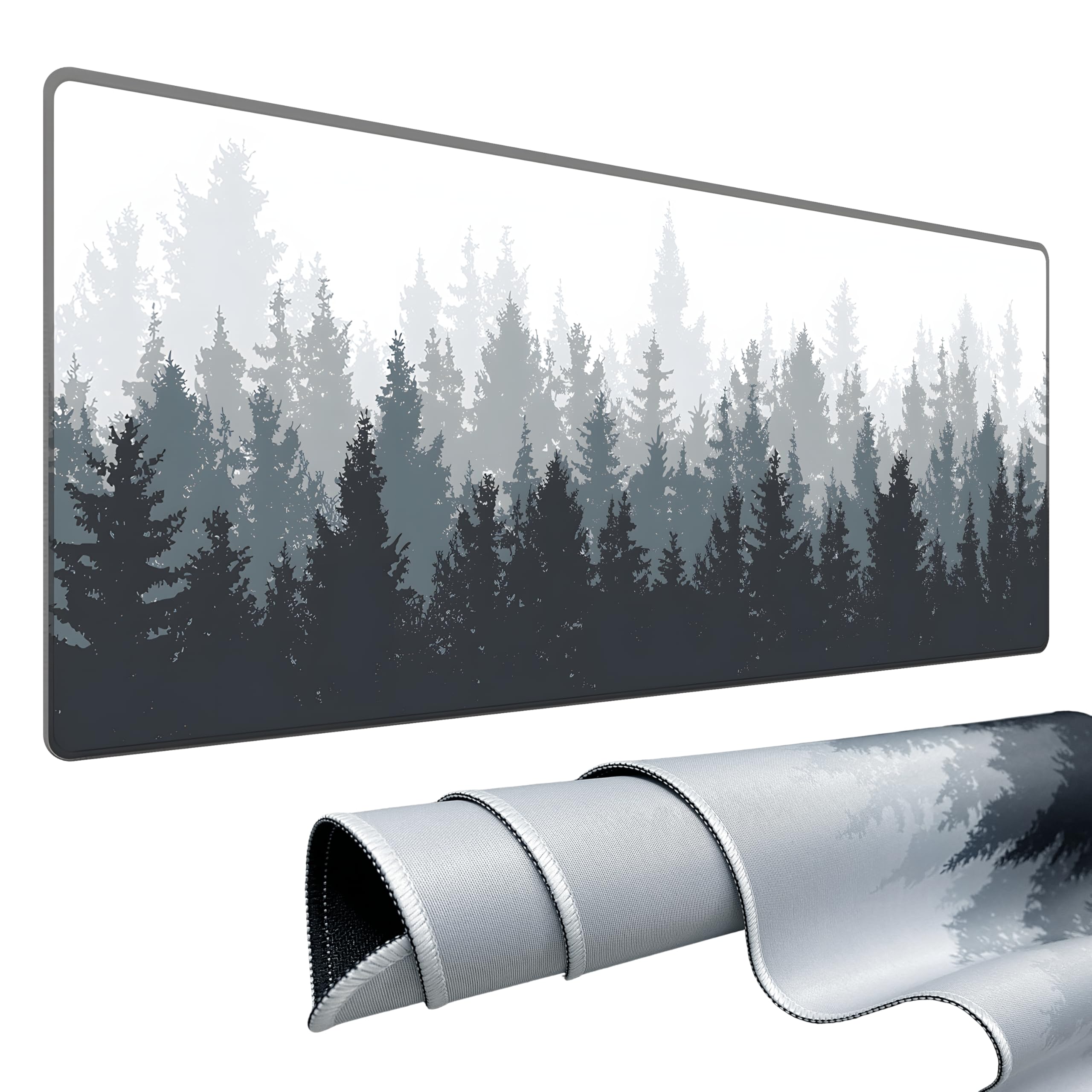 Galdas Gaming Mouse Pad Forest Background Pattern XXL XL Large Mouse Pad Mat Long Extended Mousepad Desk Pad Non-Slip Rubber Mice Pads Stitched Edges Thin Pad (31.5x11.8x0.12 Inch)-Tree