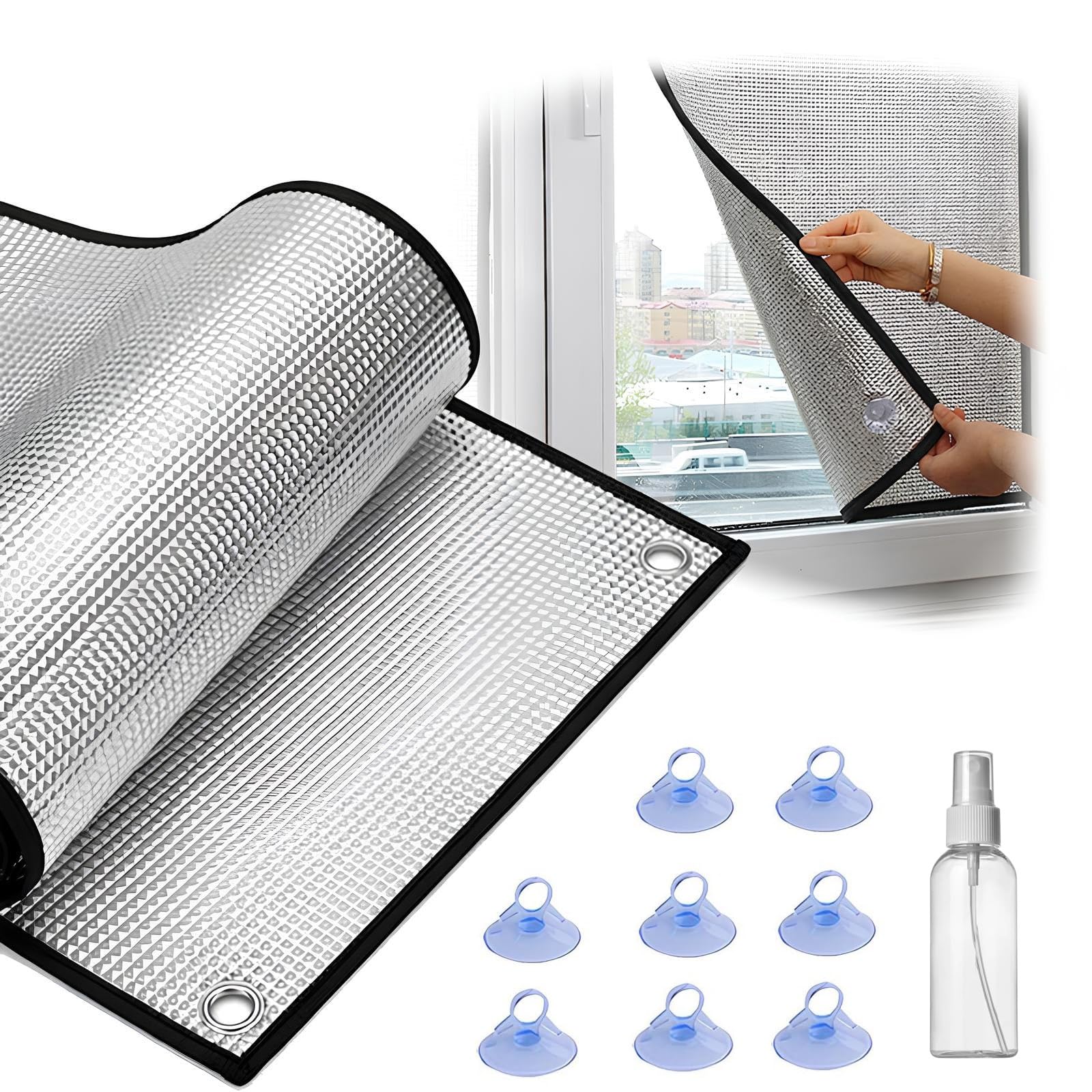 Heat Reflective Window Film with Suction Cups, Blackout Privacy Cover