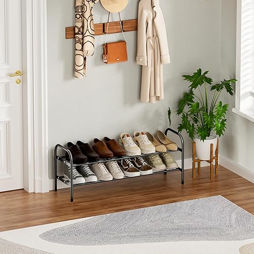 Miniatura 7 de Zapatero expandible de 2 niveles, zapatero ajustable para armario y entrada, organizador de zapatos de metal extensible con ancho ajustable, estante